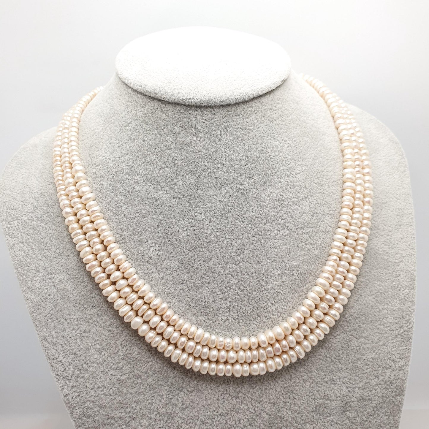 Antique Solid Silver Freshwater Pearl Necklace Large Carnelian Clasp Triple Strand Three Genuine Pearls Vintage Jewelry