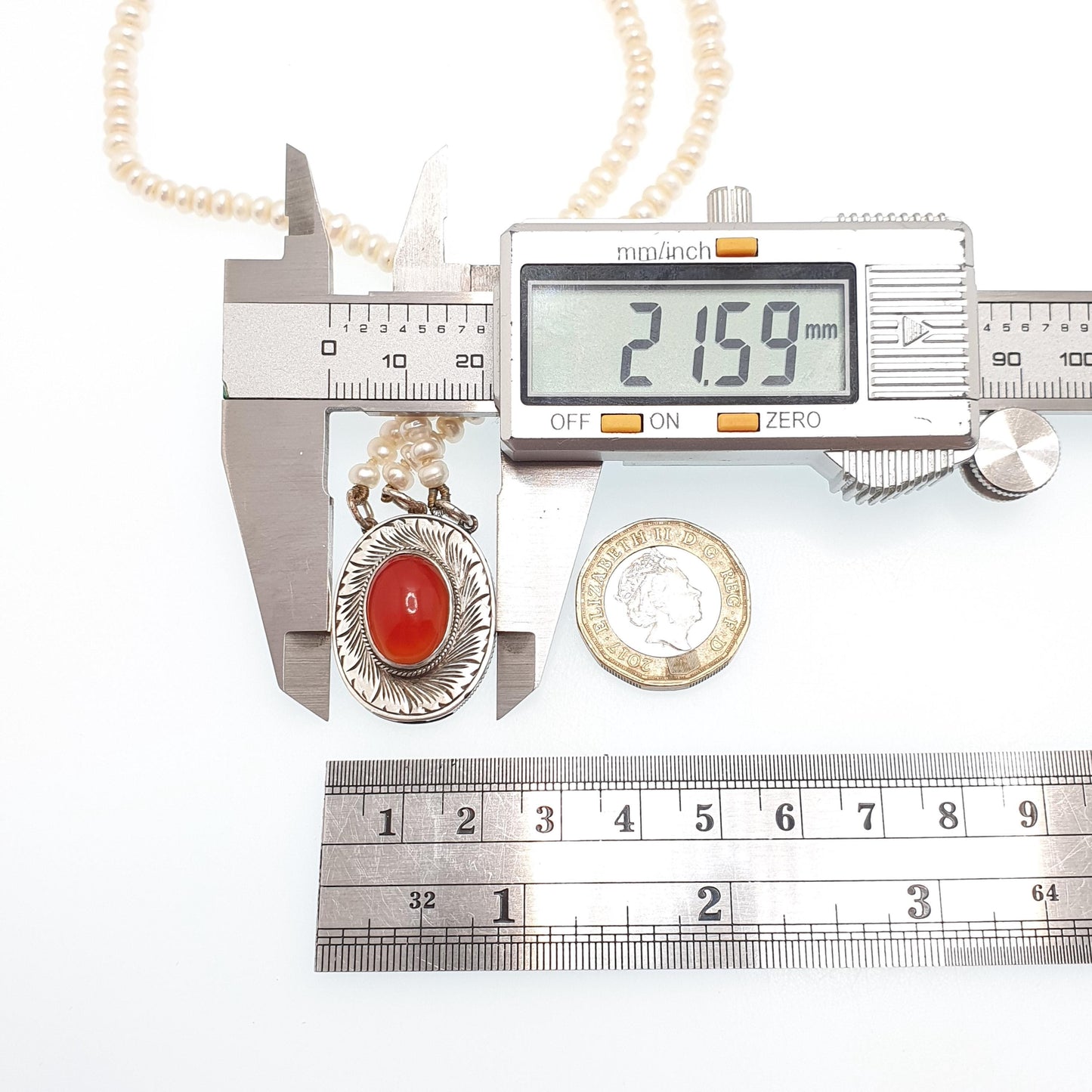 Antique Solid Silver Freshwater Pearl Necklace Large Carnelian Clasp Triple Strand Three Genuine Pearls Vintage Jewelry