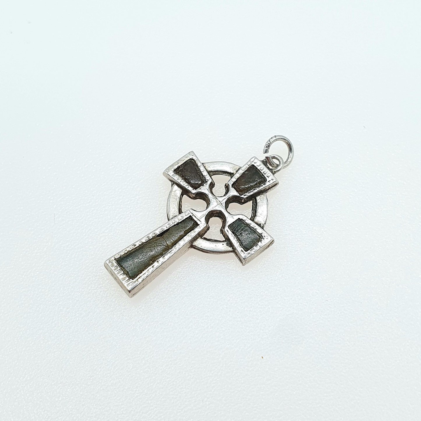 Antique Solid Silver Celtic Cross Connemara Marble Pendant Gaelic Irish Necklace Jewelry Jewellery Womens Mens Crucifix