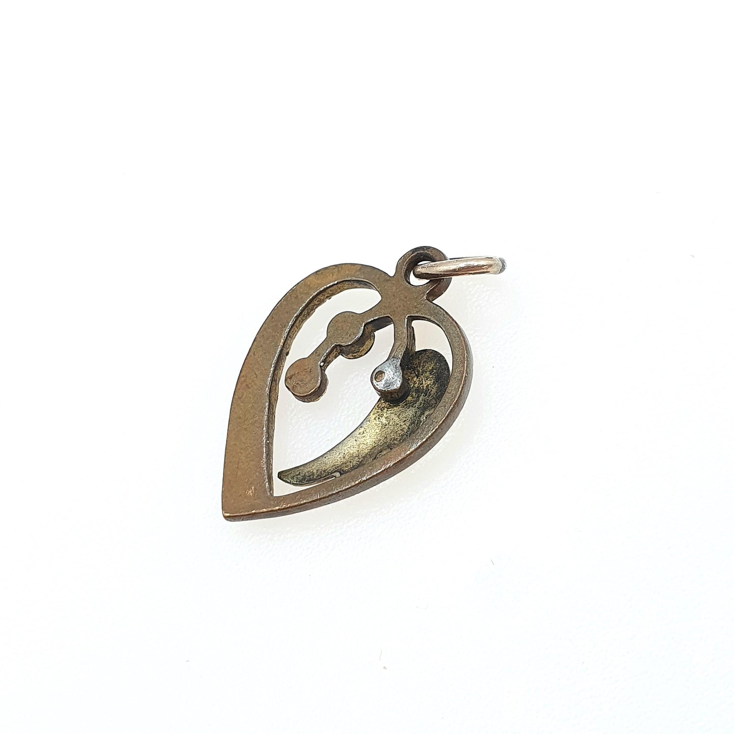 Antique Rolled Gold Front Enamel & Paste Heart Pendant Faux Seed Pearl Multicoloured Womens Jewelry Vintage Jewellery