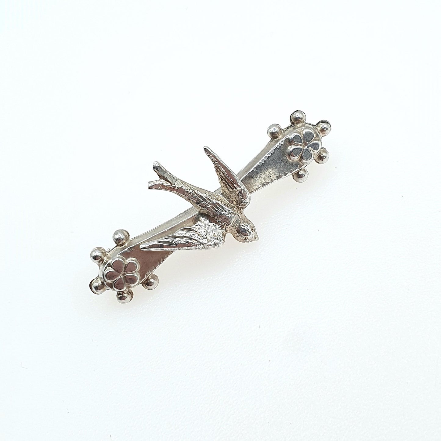 Antique Sterling Silver Bird Brooch Sweetheart Swallow Gift Vintage Flower Songbird Cute Jewelry Jewellery Womens Mens
