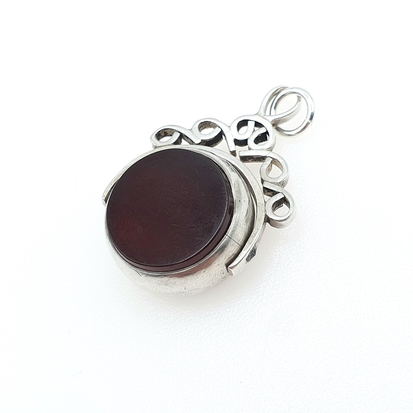 Antique Victorian Sterling Silver Bloodstone Spinner Fob Pendant 1884 Hallmark Carnelian Necklace Vintage Mens Womens Jewelry Jewellery
