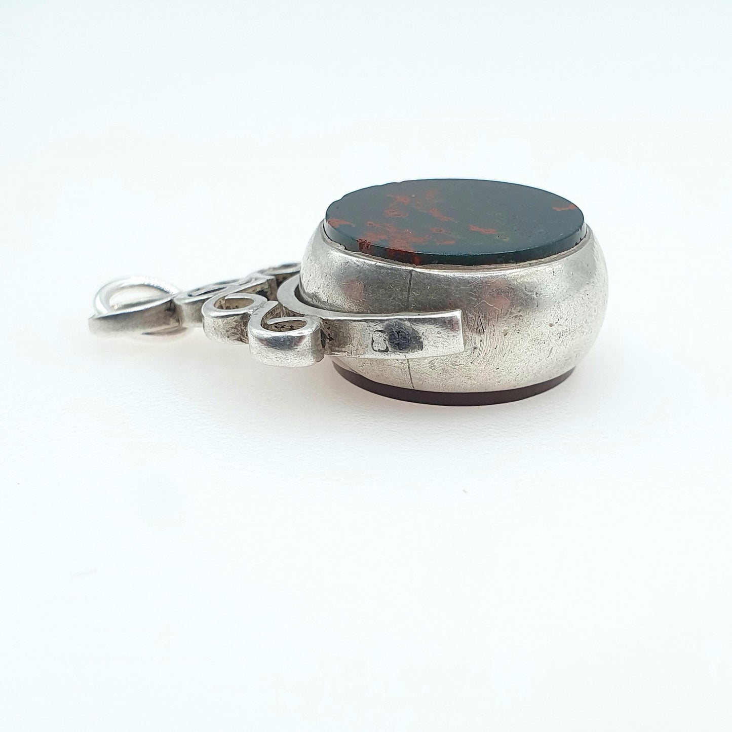 Antique Victorian Sterling Silver Bloodstone Spinner Fob Pendant 1884 Hallmark Carnelian Necklace Vintage Mens Womens Jewelry Jewellery