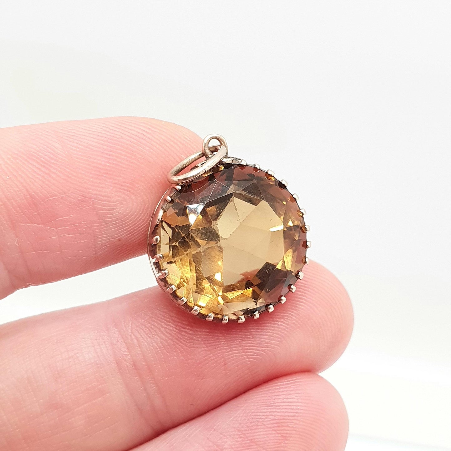 Antique 9ct 9k Gold Citrine Pendant Necklace Victorian Natural Gemstone Round Cut Large Dark Orange Quartz Vintage Jewellery Jewelry