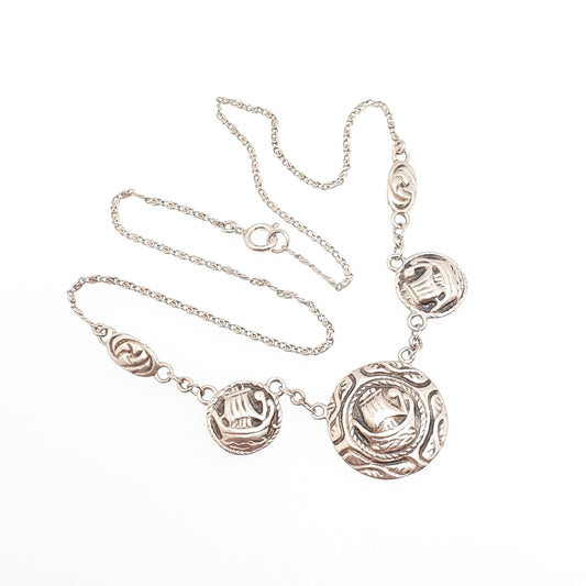 Old Vintage Sterling Silver Viking Long Ship Necklace Scottish Iona Style 11.97g 42cm Targe Shield Womens Jewelry Jewellery