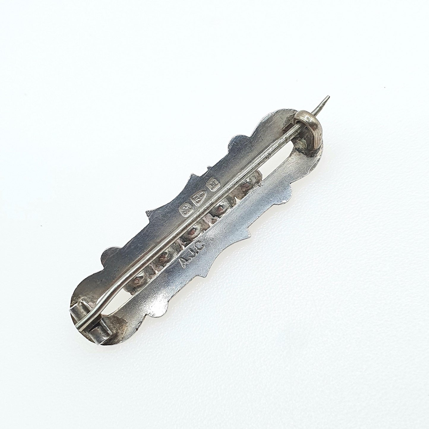 Antique Sterling Silver Diamond Paste Sweetheart Brooch 5 Pastes 1895 Hallmark Keepsake Vintage Womens Jewelry Jewellery