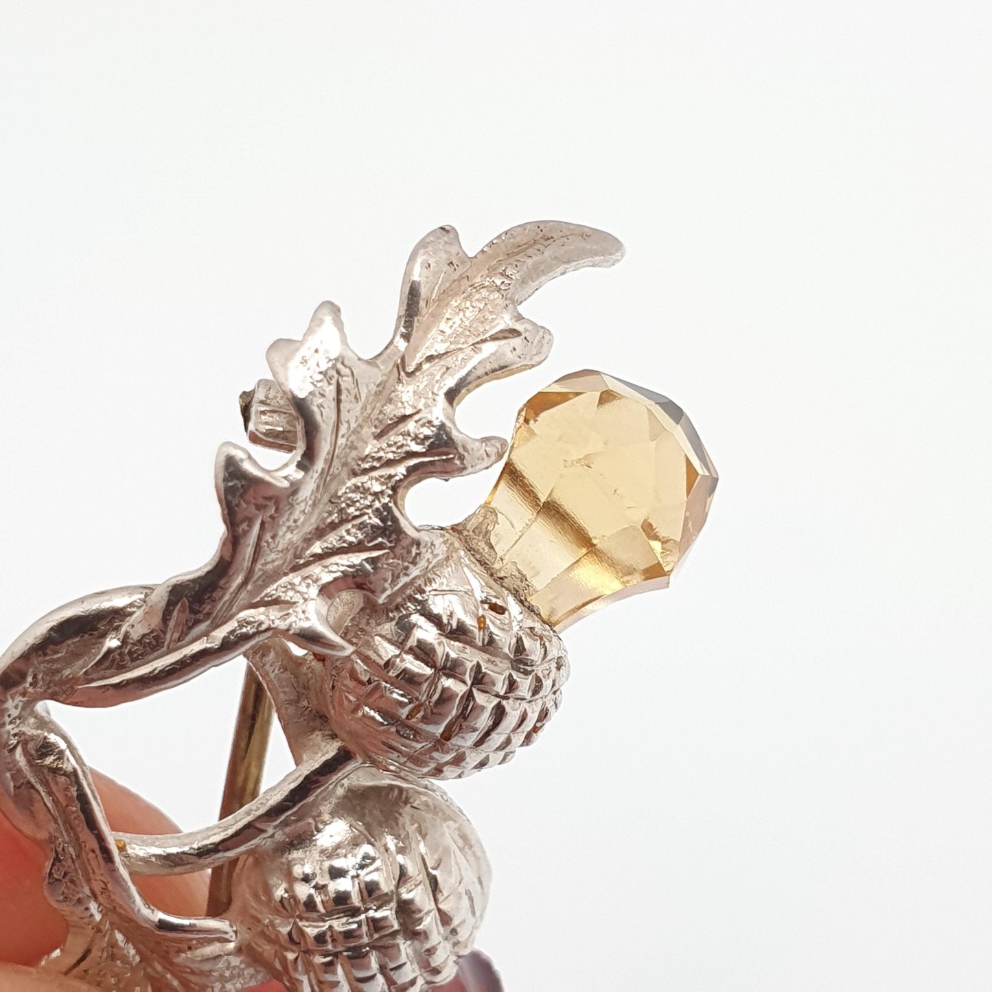 Antique Sterling Silver Citrine & Amethyst Thistle Brooch Genuine Gemstones Quartz Scottish 1903 Hallmark Vintage Jewelry Jewellery