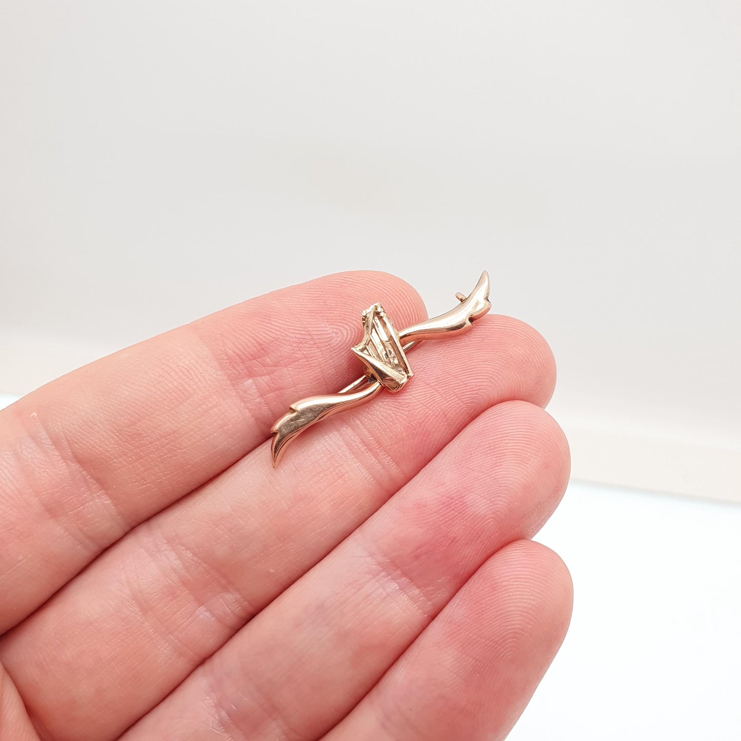 Antique 9ct Gold Harp Brooch Victorian Solid 375 9k 9kt Harmony Balance Vintage Jewelry Womens Jewellery