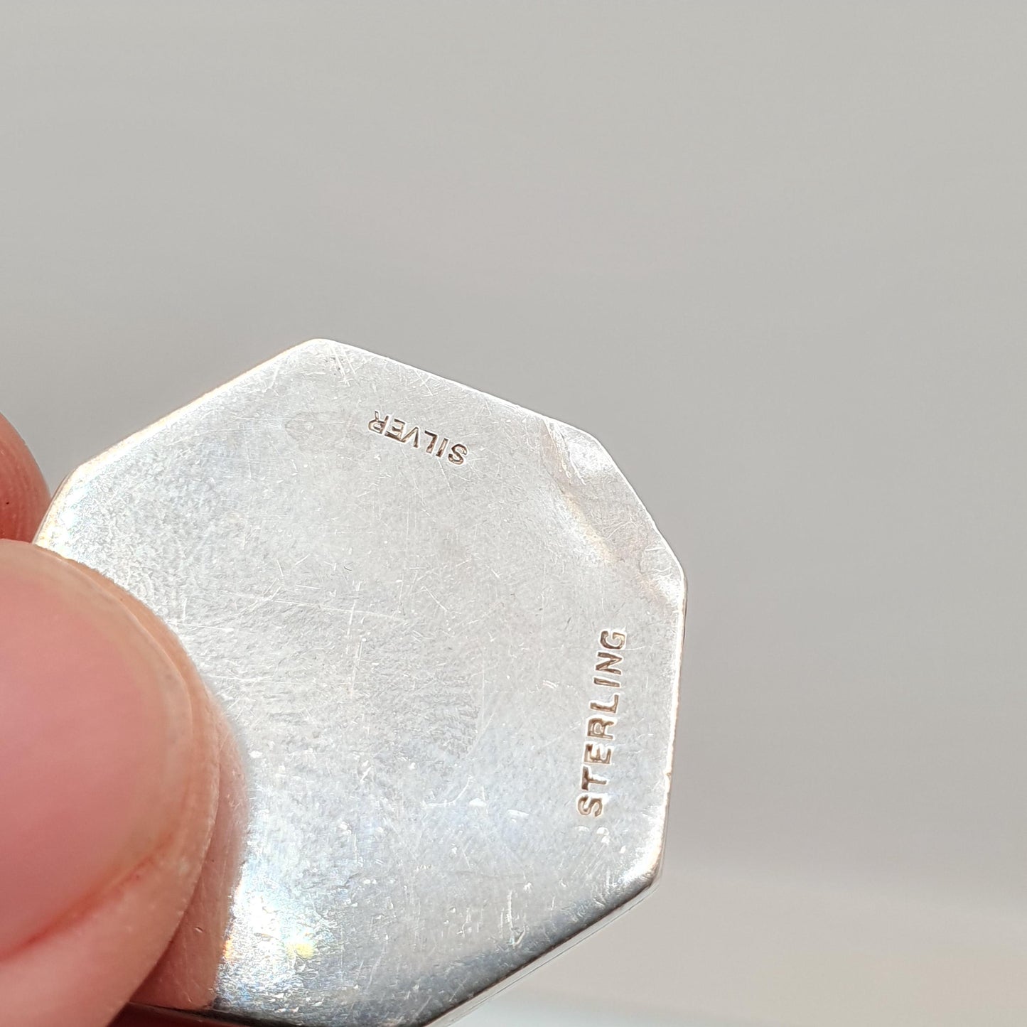 Antique Sterling Silver Locket Art Deco Octagonal Shape Geometric Pattern Necklace Pendant 1920s Picture Photo Jewelry Vintage Jewellery