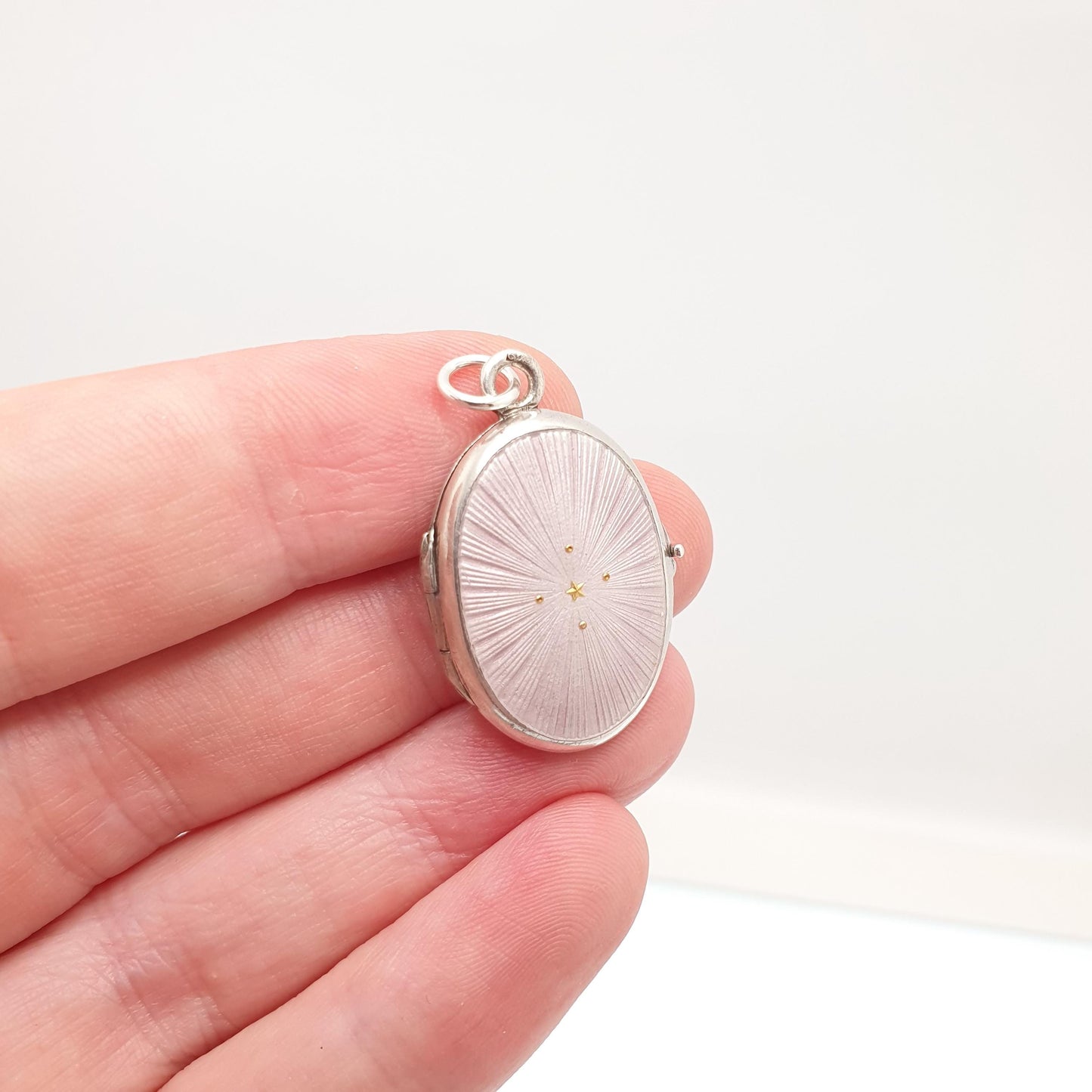 Antique Enamel Solid Silver Locket Gold Star Lilac Edwardian Purple Pendant Oval Photo Picture Solid 925 Jewelry Jewelry