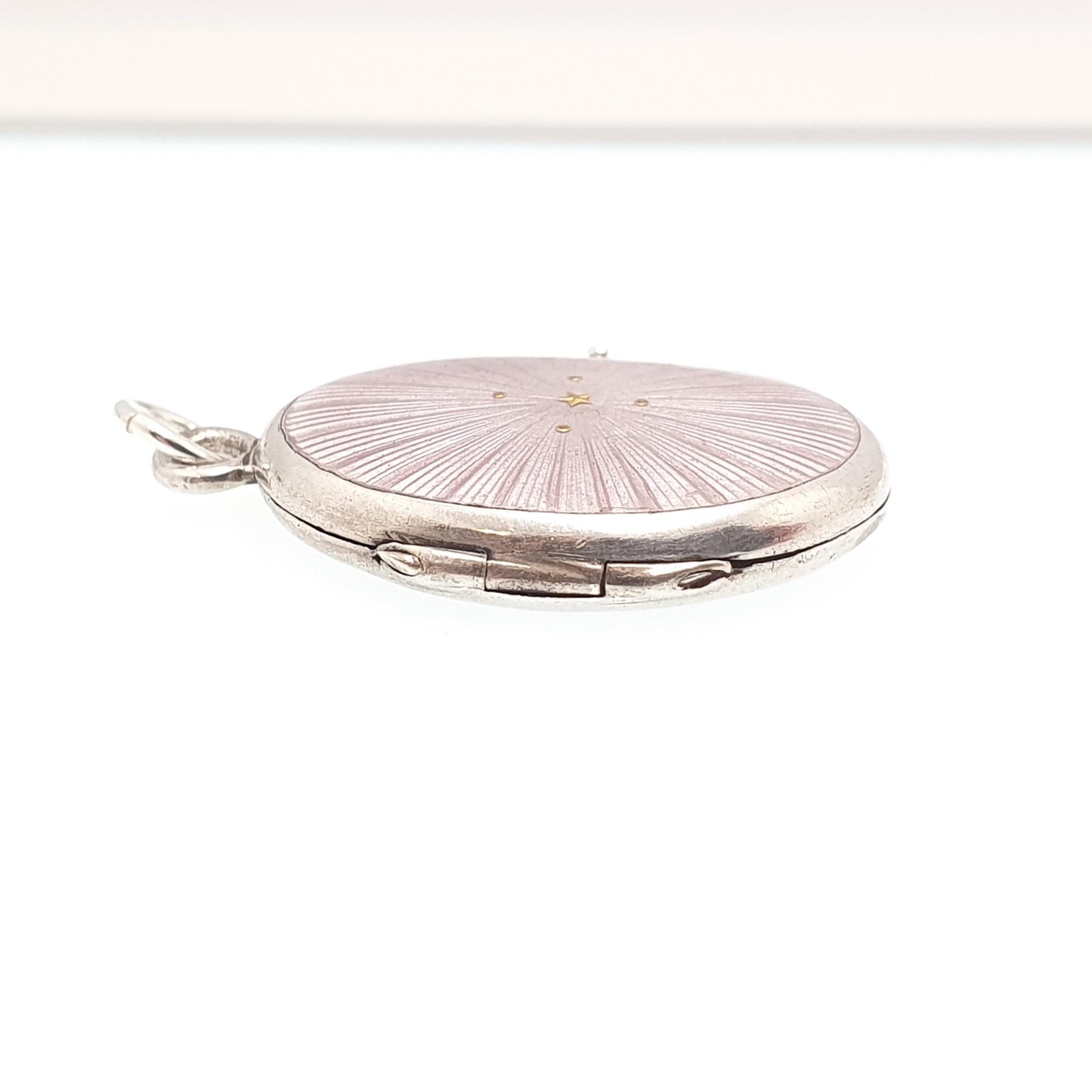 Antique Enamel Solid Silver Locket Gold Star Lilac Edwardian Purple Pendant Oval Photo Picture Solid 925 Jewelry Jewelry
