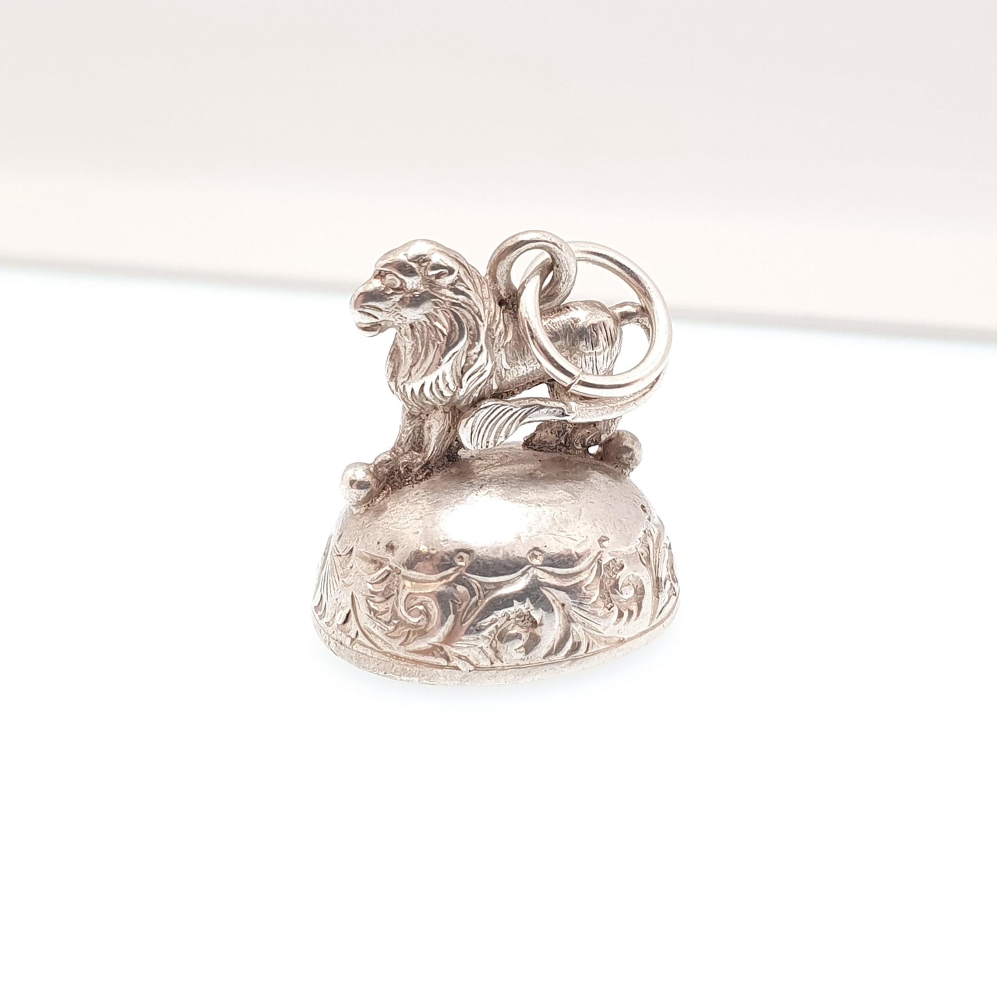 Antique Sterling Silver Lion Fob Pendant Necklace Carnelian Hallmarked Gemstone Big Cat Animal Vintage Womans Jewellery Jewelry