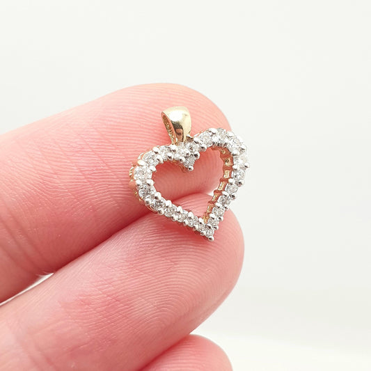 Vintage 9ct 9k Gold Heart Diamond Pendant 0.25ct Genuine Diamonds Necklace Solid 375 Love Womens Jewelry Jewellery