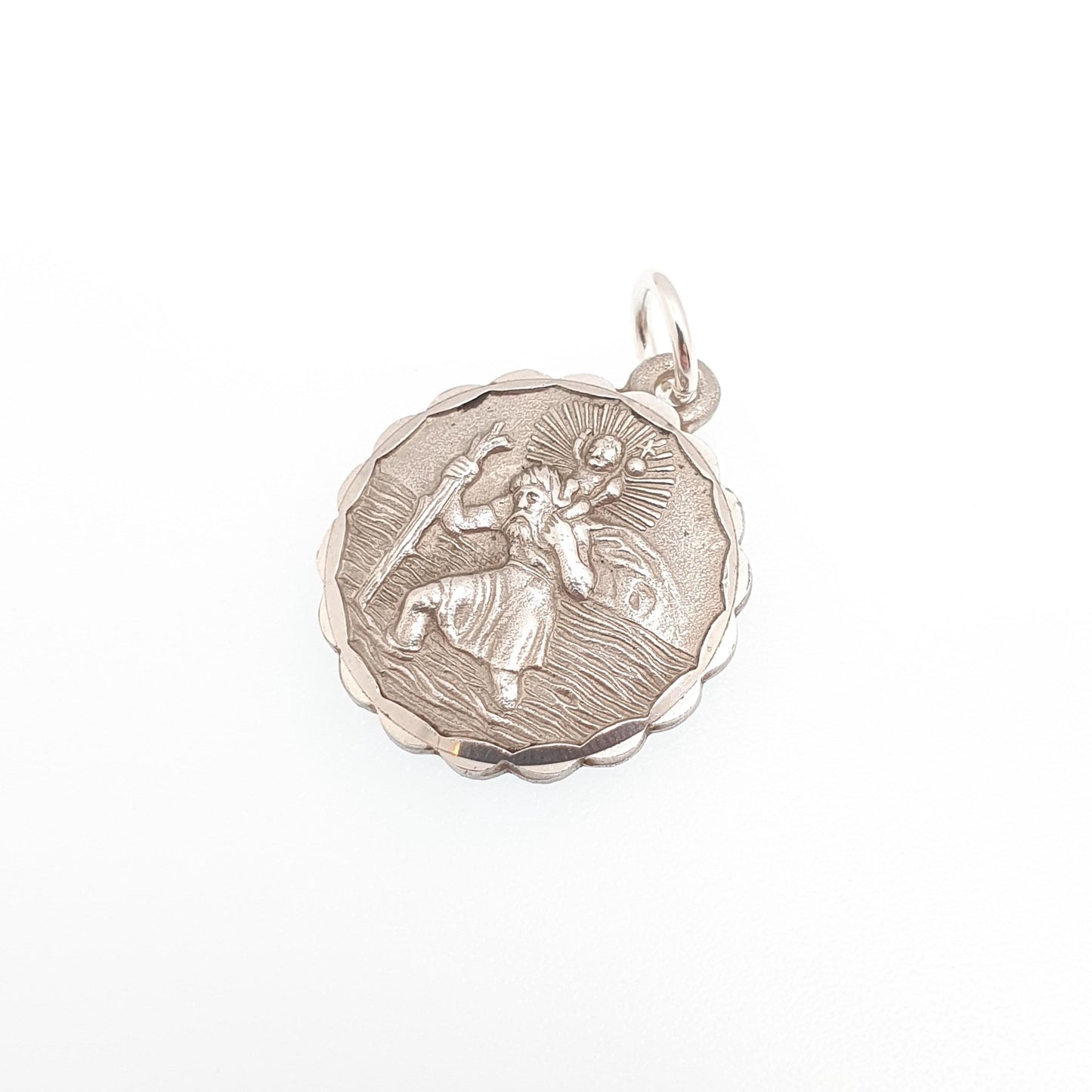 Vintage Sterling Silver GEORG JENSEN St Christopher Pendant Necklace Small Plane Car Double Sided Genuine Saint Jewellery Jewelry Women