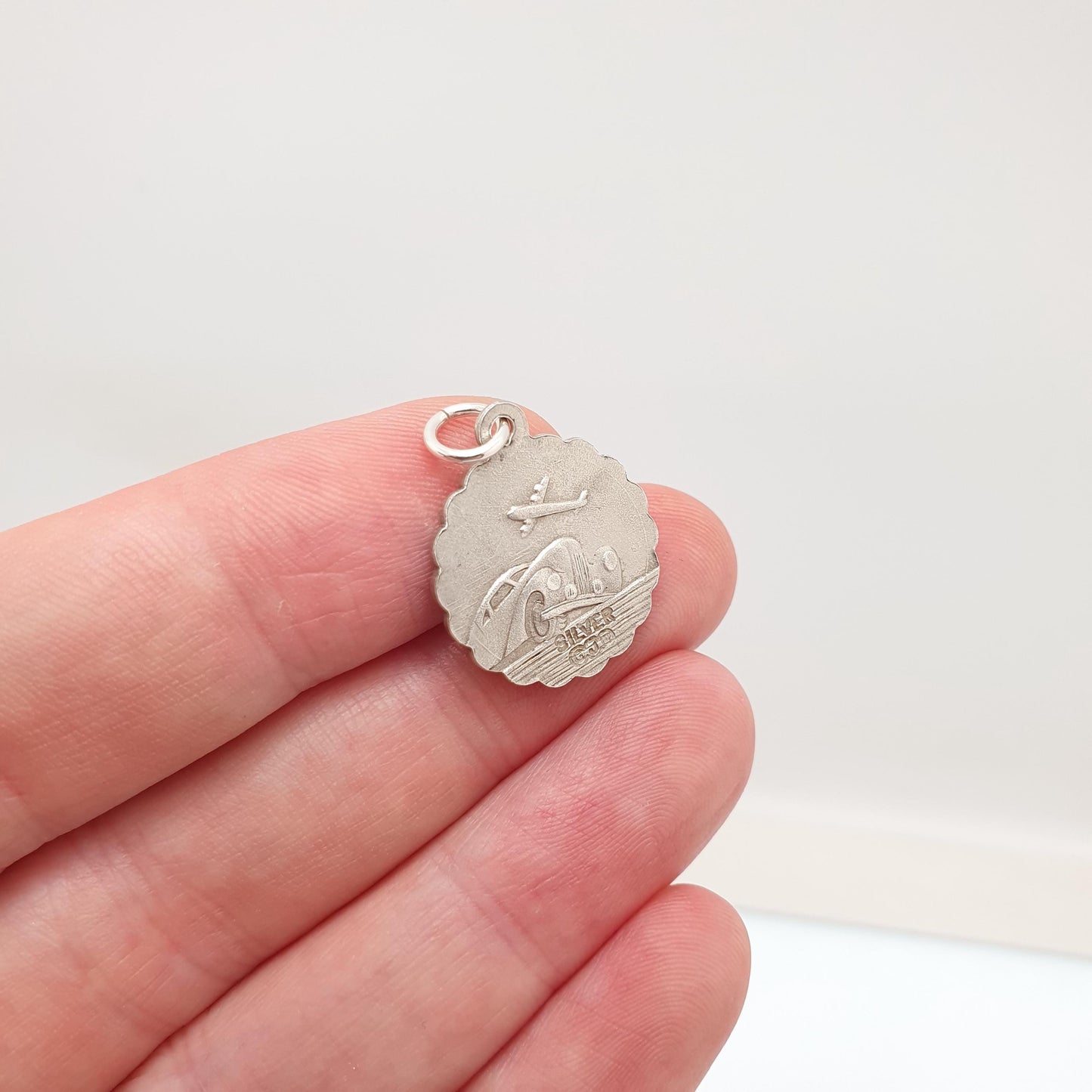 Vintage Sterling Silver GEORG JENSEN St Christopher Pendant Necklace Small Plane Car Double Sided Genuine Saint Jewellery Jewelry Women