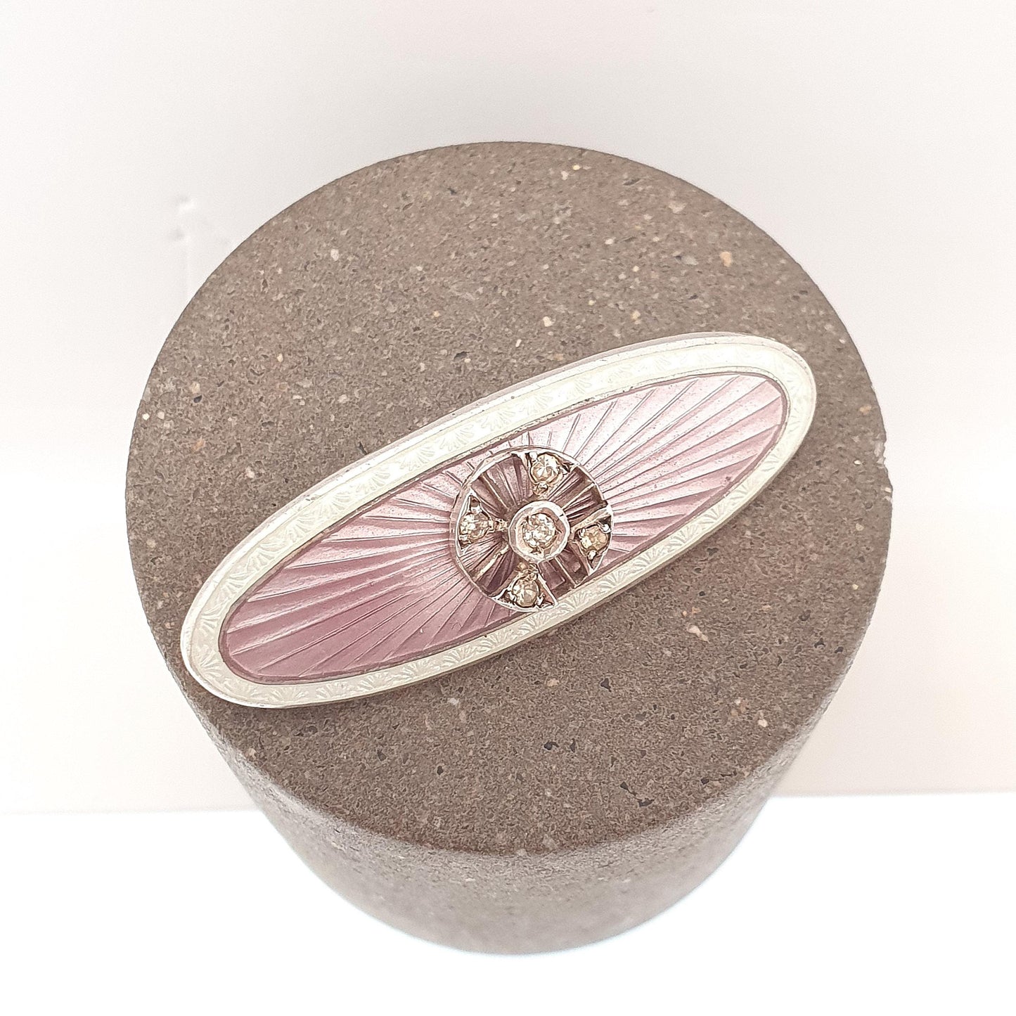 Antique Solid Silver Diamond Paste Enamel Brooch Lilac & White Enamel Guilloche Vintage Scandinavian Style Jewelry Jewellery