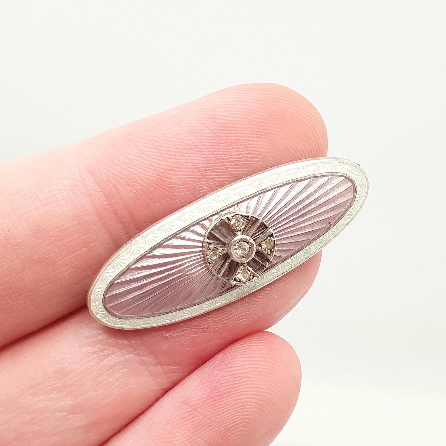 Antique Solid Silver Diamond Paste Enamel Brooch Lilac & White Enamel Guilloche Vintage Scandinavian Style Jewelry Jewellery