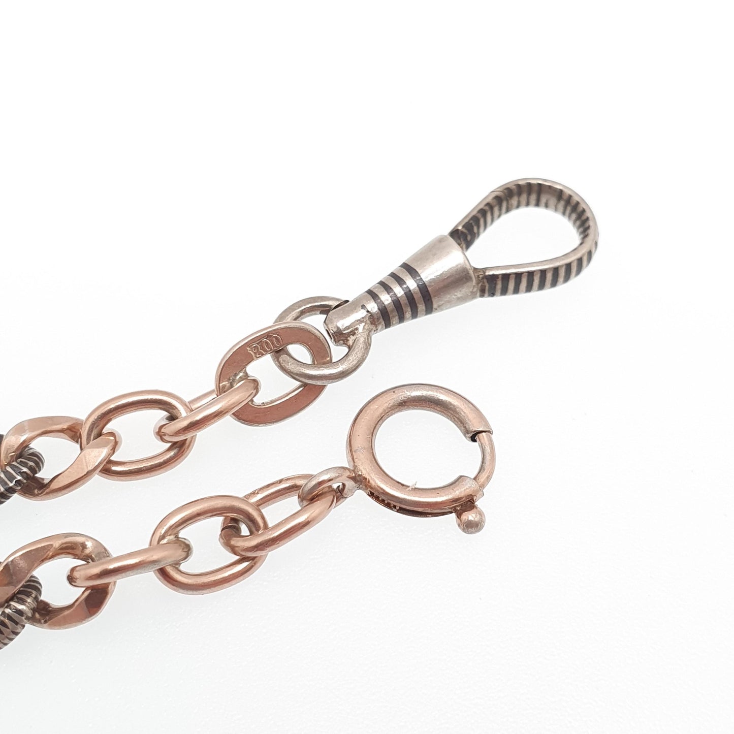 Antique Solid Silver Niello Albert Chain Necklace Rose Gold Figaro Curb Link Dog Clip 41cm 16.1" 21.27g Dog Clip Long Old Vintage