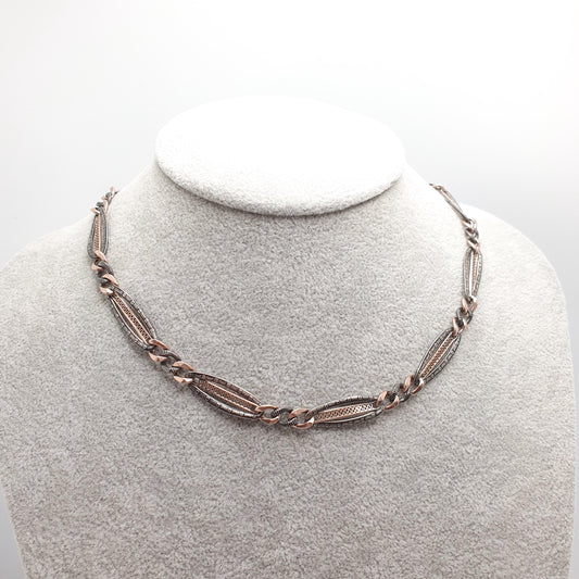 Antique Solid Silver Niello Albert Chain Necklace Rose Gold Figaro Curb Link Dog Clip 41cm 16.1" 21.27g Dog Clip Long Old Vintage