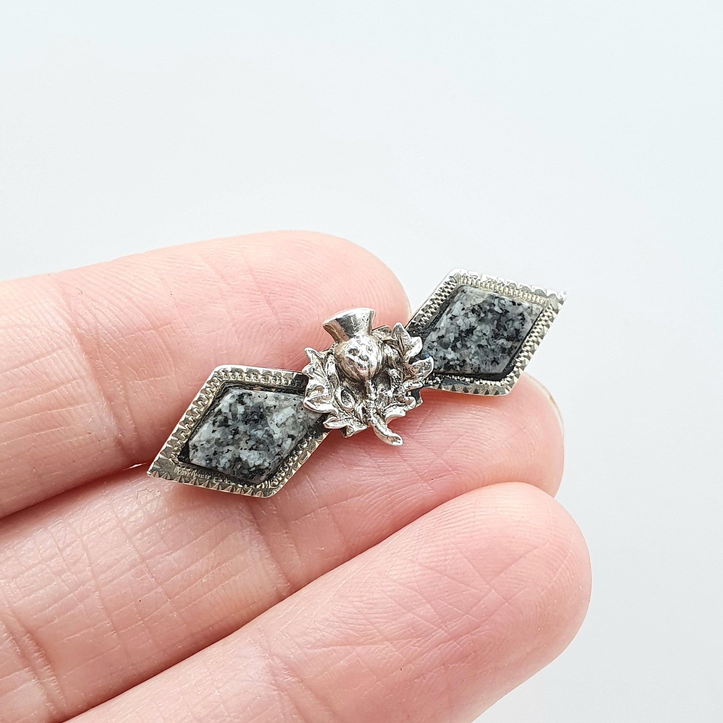 Antique Sterling Silver Thistle Aberdeenshire Granite Brooch Scottish Flower Scotland Jewelry Jewellery Unisex Mens Womens