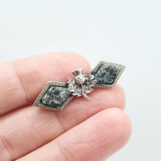 Antique Sterling Silver Thistle Aberdeenshire Granite Brooch Scottish Flower Scotland Jewelry Jewellery Unisex Mens Womens
