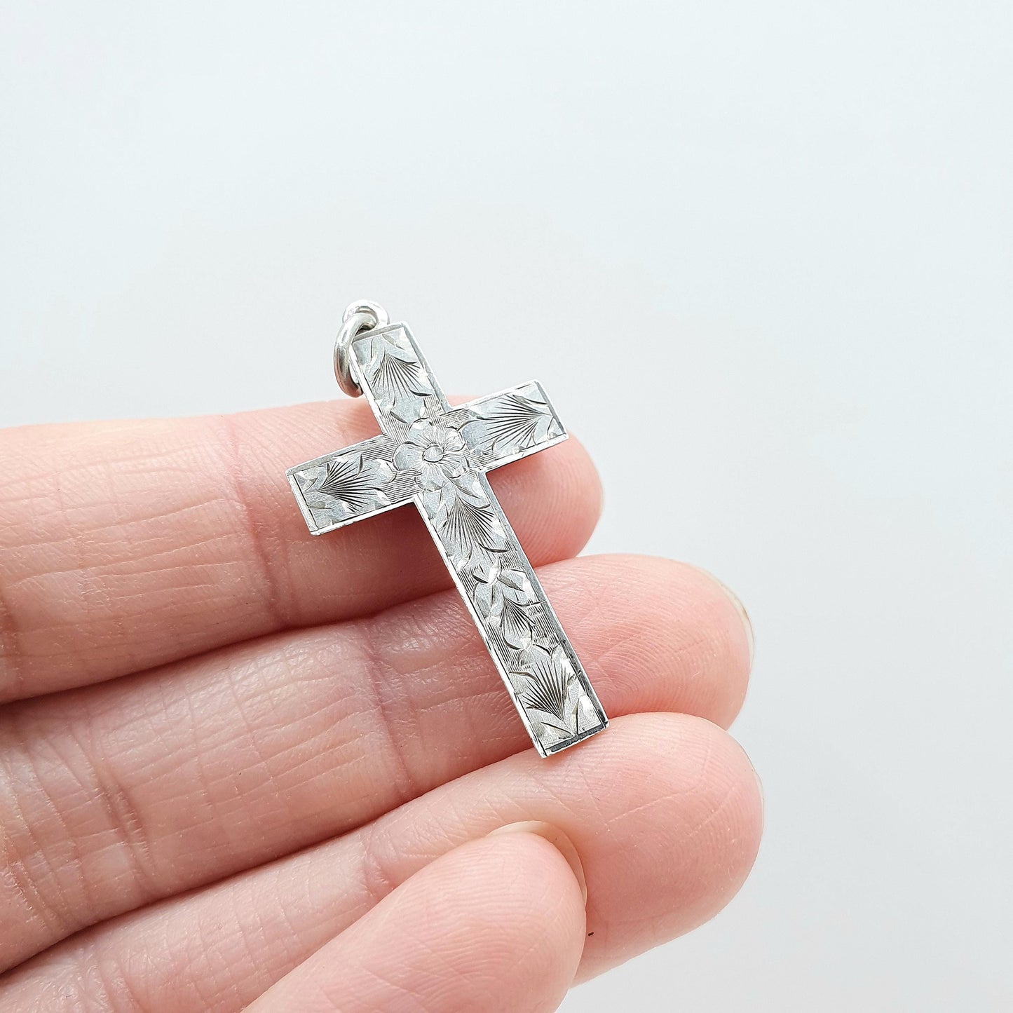 Antique Victorian Sterling Silver Crucifix Pendant Necklace Solid 925 Cruciform Christian Mens Womens Jewelry Jewellery