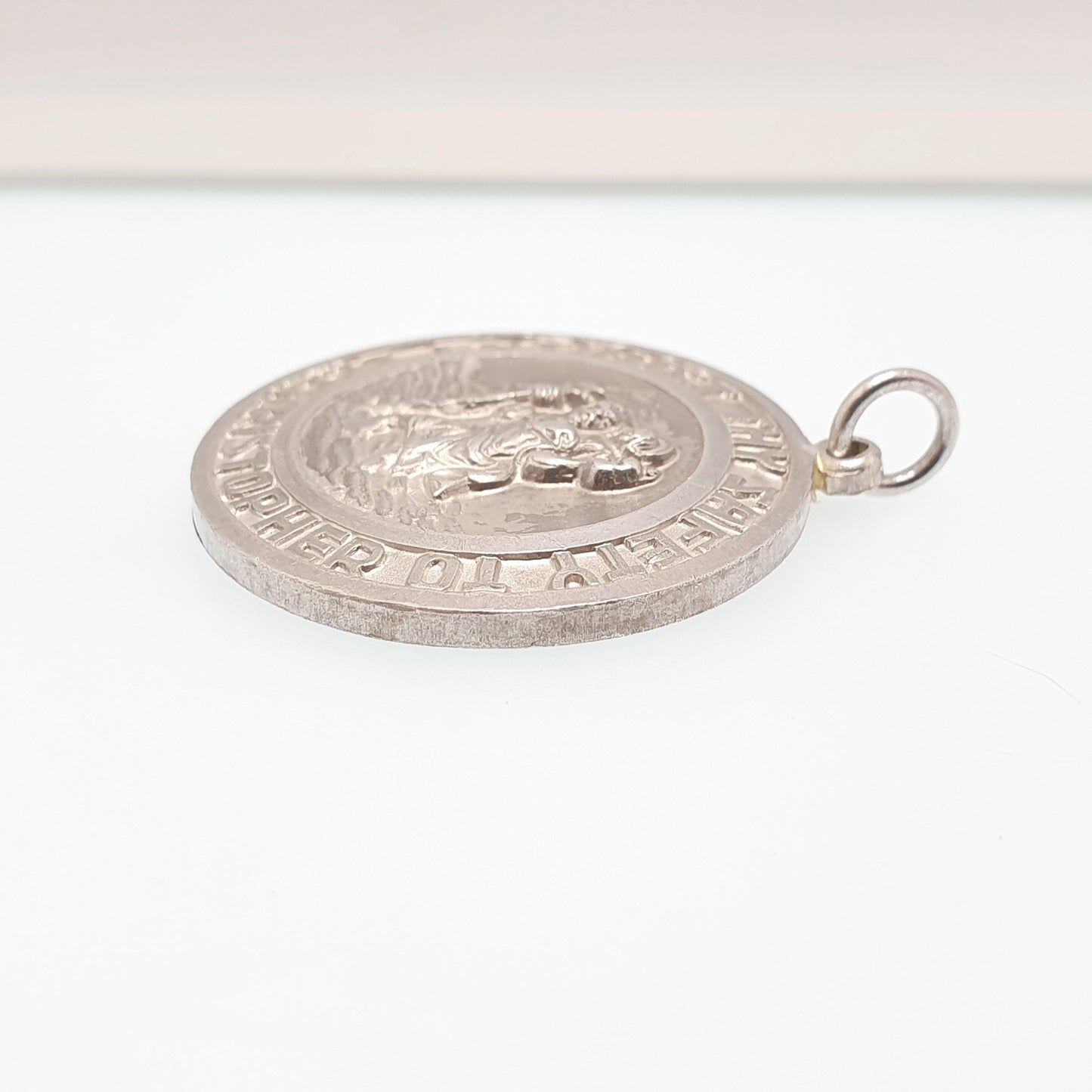 GEORG JENSEN Vintage Sterling Silver St Christopher Pendant "Entrust Thy Safety" Necklace Car Plane Double Sided Large Jewellery Jewelry
