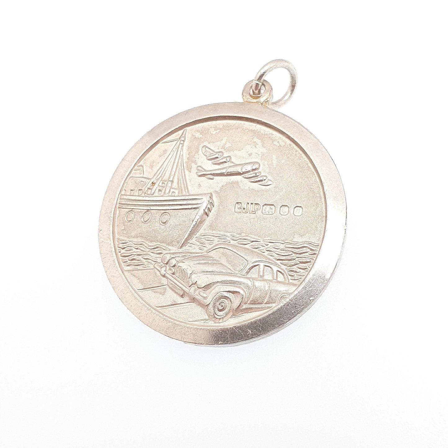 GEORG JENSEN Vintage Sterling Silver St Christopher Pendant "Entrust Thy Safety" Necklace Car Plane Double Sided Large Jewellery Jewelry