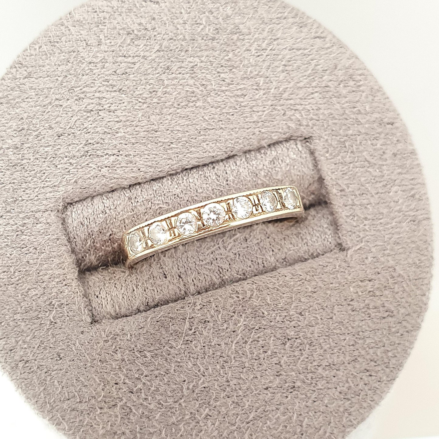 Vintage 9k 9ct Gold Half Eternity Ring CZ Gemstones Diamond Simulant Stacker Sparkly Solid 375 Retro Womens Jewelry Jewellery