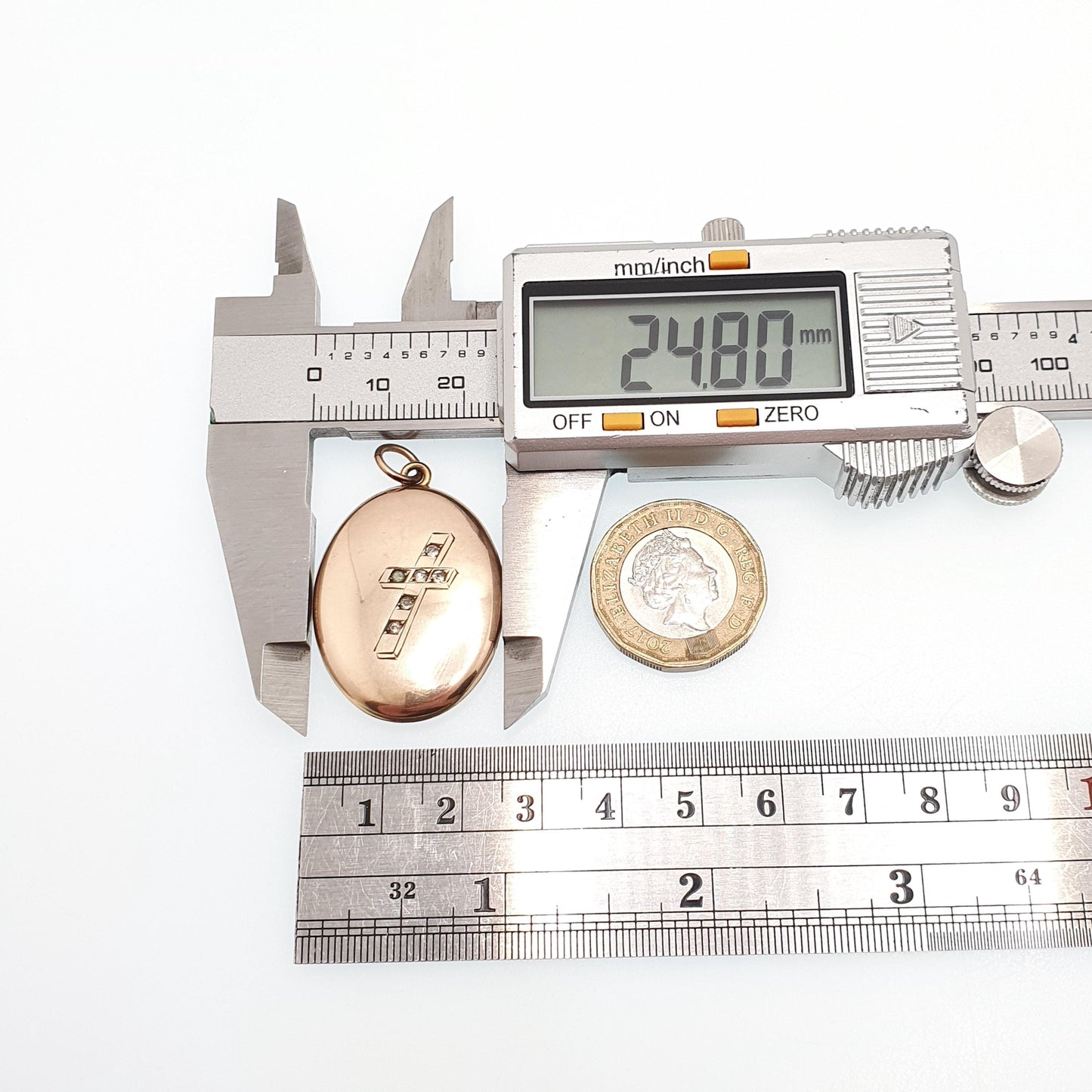 Antique Rolled Gold Cross Locket Diamond Paste Crucifix Gold Filled Sparkly Oval Rare Photo Womens Vintage Jewelry Jewellery