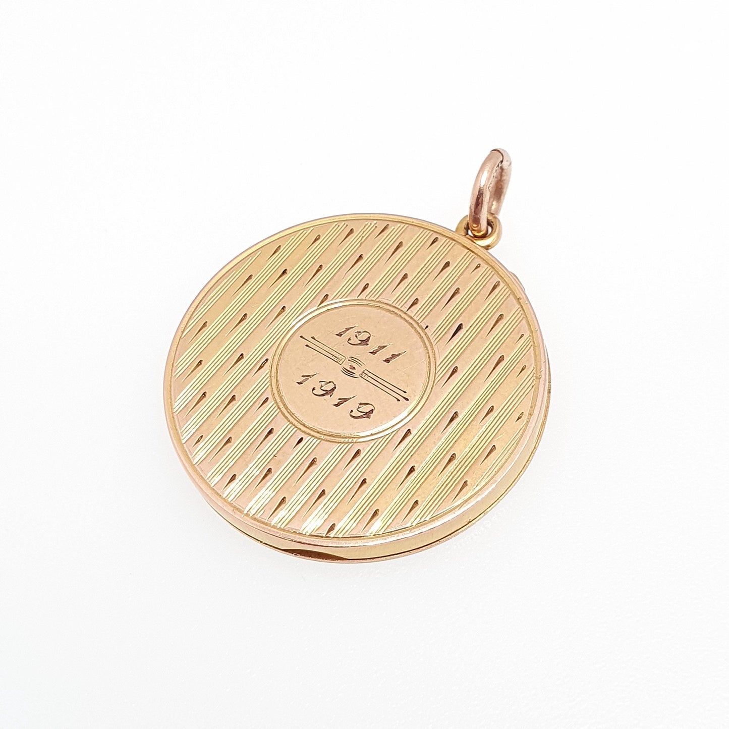 Antique Solid 9k 9ct Rose Gold Locket Round 1913 Hallmark Vertical Pattern All 9ct 9kt Gold Necklace Photo Picture Pendant Jewelry Jewellery