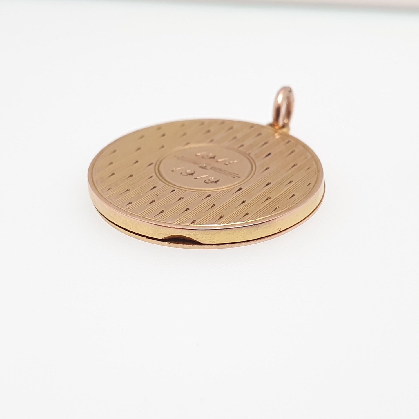 Antique Solid 9k 9ct Rose Gold Locket Round 1913 Hallmark Vertical Pattern All 9ct 9kt Gold Necklace Photo Picture Pendant Jewelry Jewellery