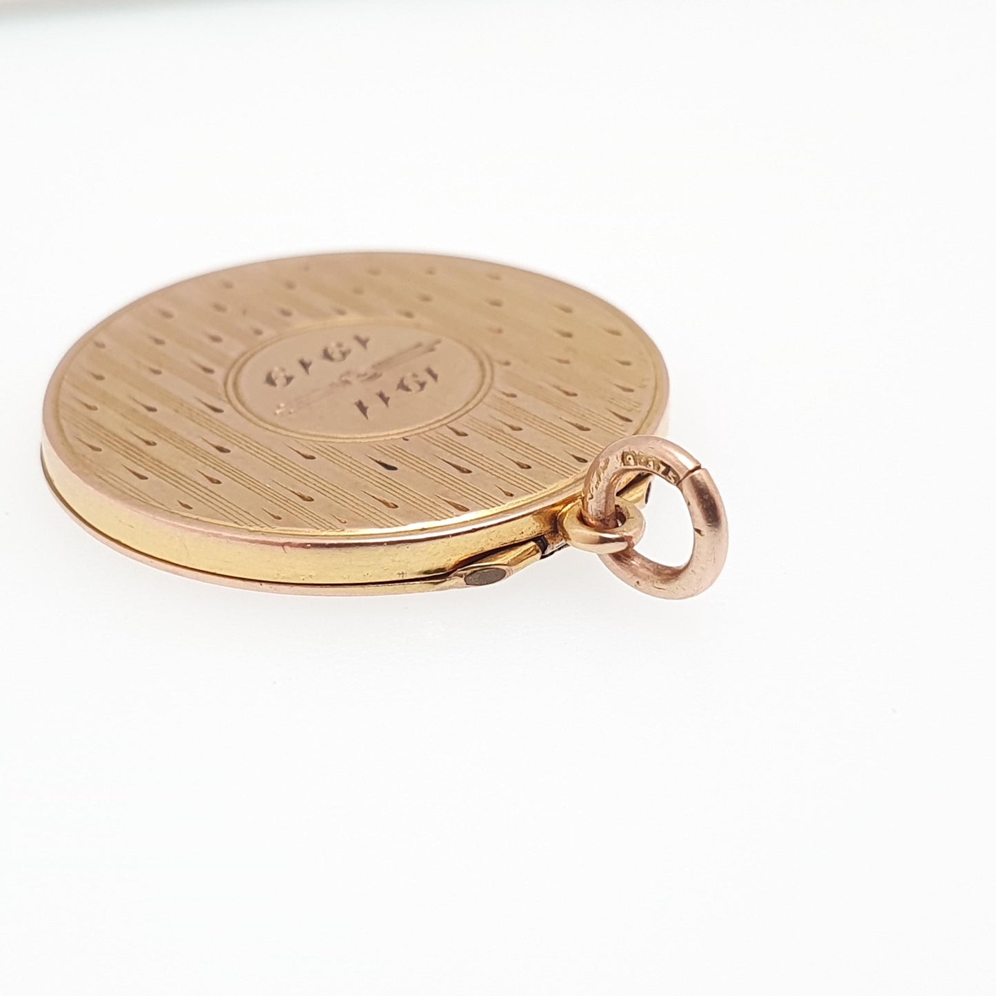 Antique Solid 9k 9ct Rose Gold Locket Round 1913 Hallmark Vertical Pattern All 9ct 9kt Gold Necklace Photo Picture Pendant Jewelry Jewellery