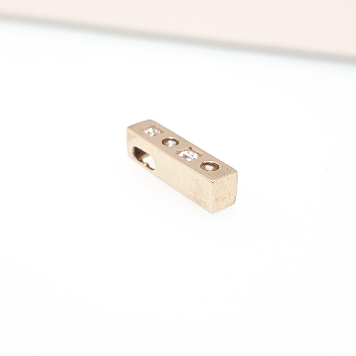 Vintage 9k 9ct Gold CZ Pendant Bar Rectangular Necklace Solid 375 Diamond Simulant Square Cut Cubic Zirconia Small Jewelry Jewellery