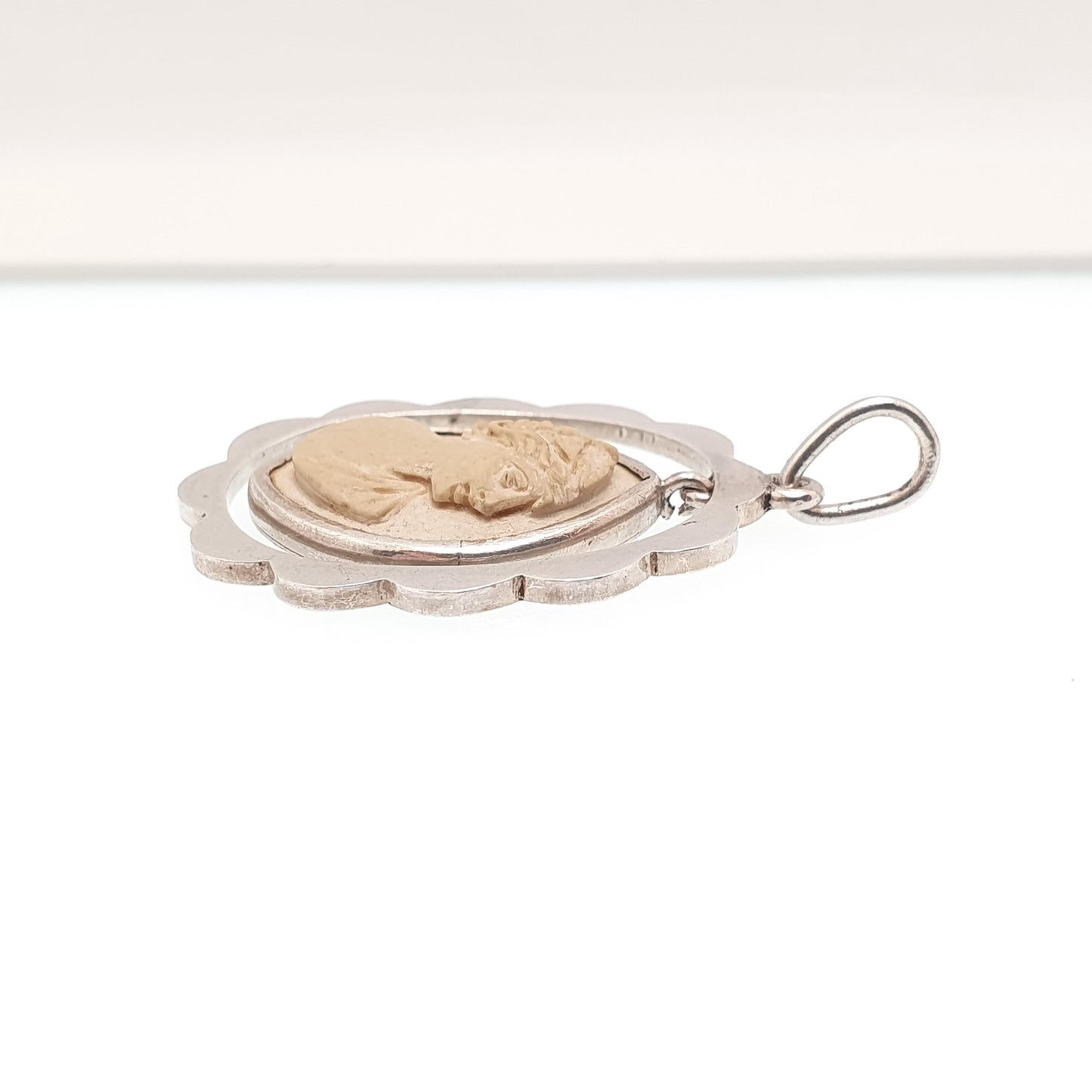 Antique Solid Silver Lava Cameo Pendant Necklace Victorian Genuine Hand Carved High Hanging Vintage Womens Jewelry Jewellery