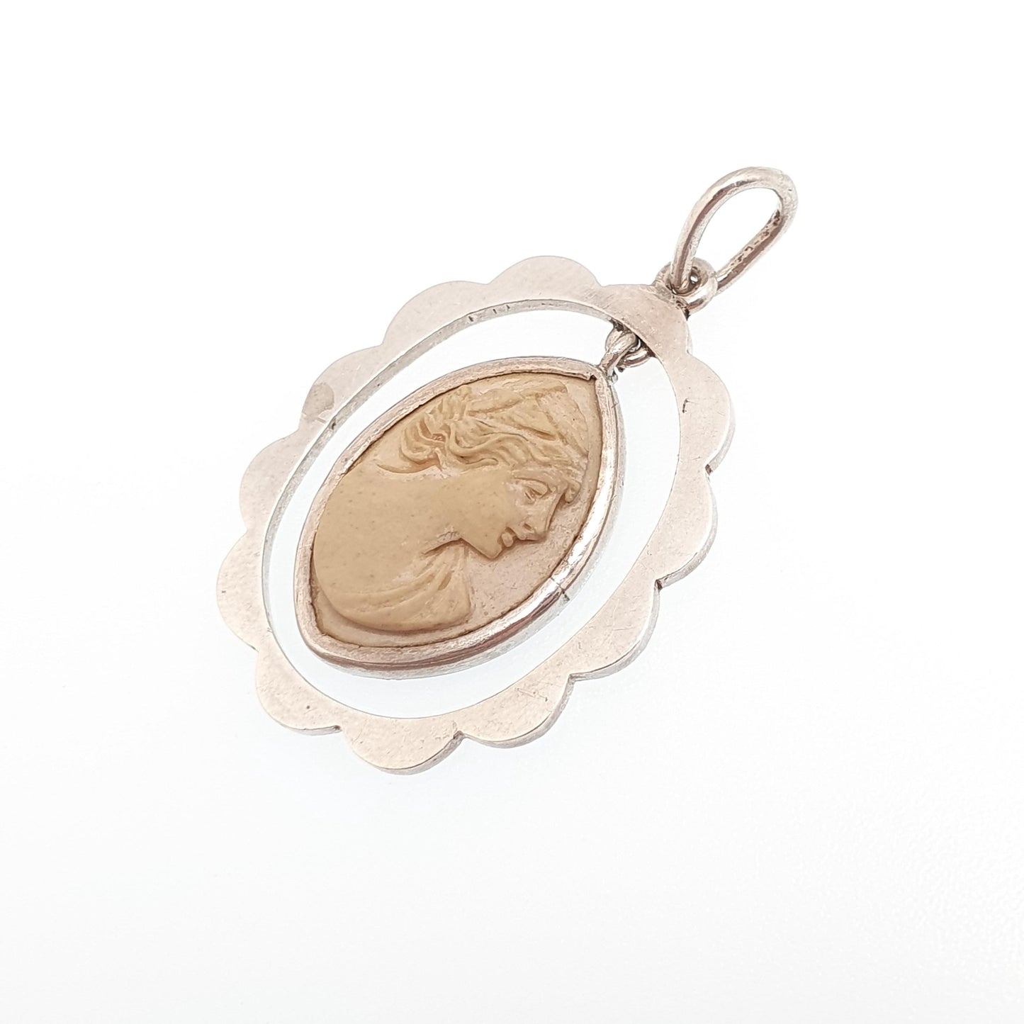 Antique Solid Silver Lava Cameo Pendant Necklace Victorian Genuine Hand Carved High Hanging Vintage Womens Jewelry Jewellery