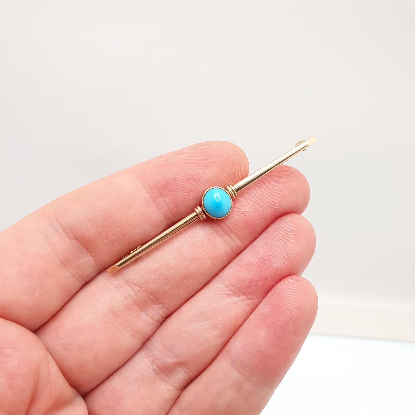 Antique Victorian 15ct Gold Natural Turquoise Brooch Solid 15 Carat 625 Sweetheart Cyan Gemstone Vintage Womens Jewelry Jewellery