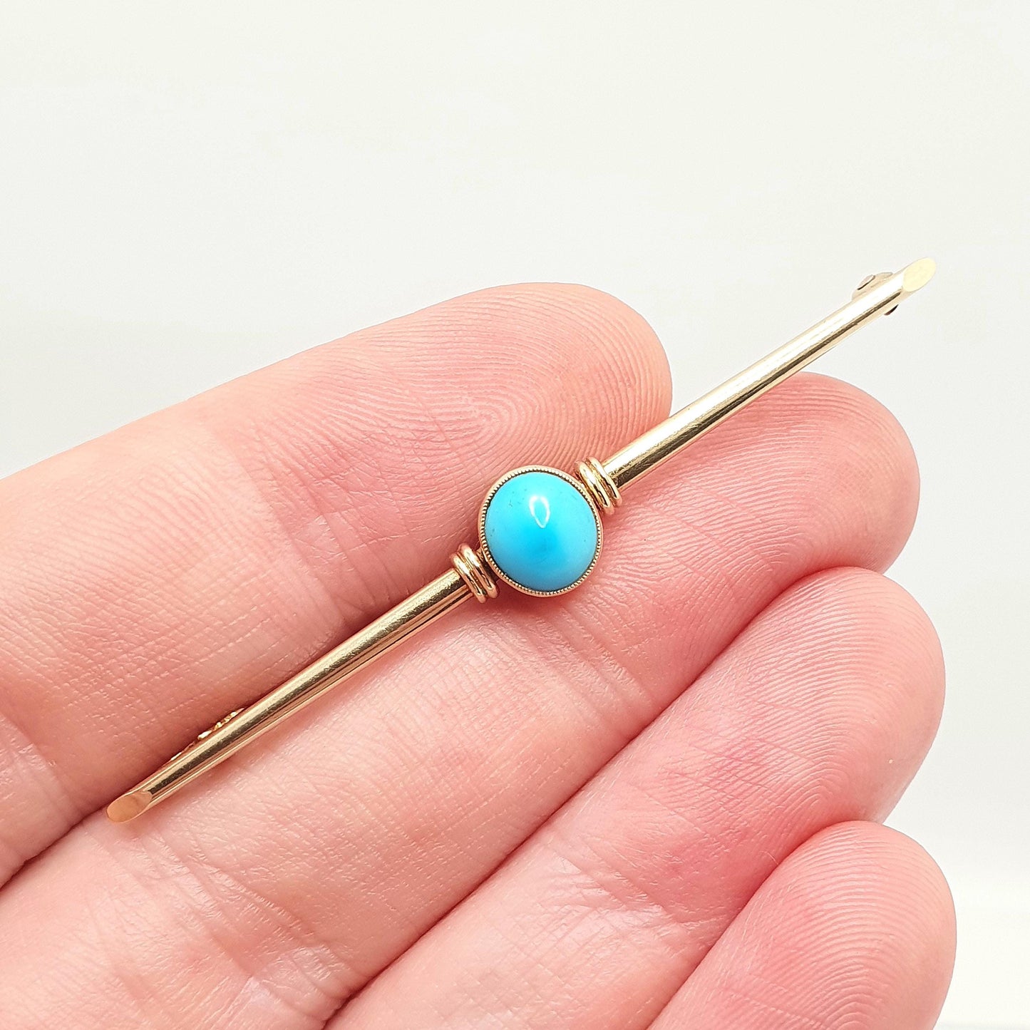 Antique Victorian 15ct Gold Natural Turquoise Brooch Solid 15 Carat 625 Sweetheart Cyan Gemstone Vintage Womens Jewelry Jewellery