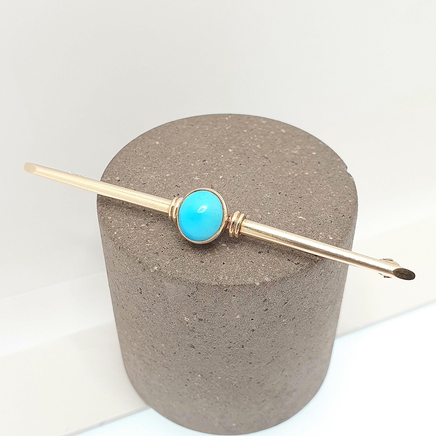 Antique Victorian 15ct Gold Natural Turquoise Brooch Solid 15 Carat 625 Sweetheart Cyan Gemstone Vintage Womens Jewelry Jewellery