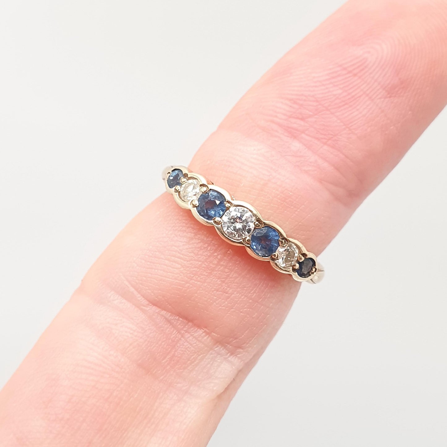 Vintage 9k Gold Diamond & Sapphire Ring 0.25Ct Diamonds Solid 9ct 375 Hallmark Genuine Gemstone Womens Jewelry Jewellery