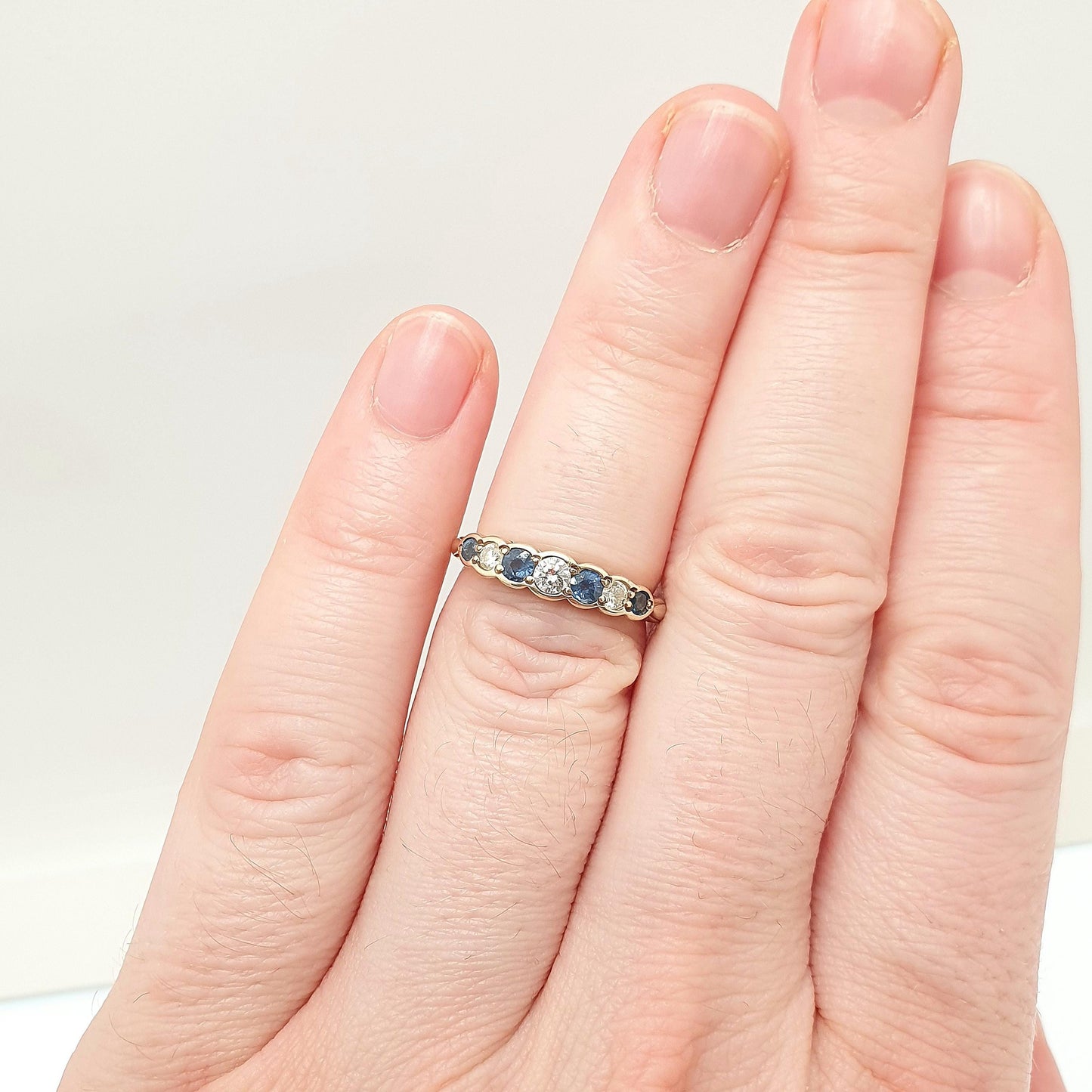 Vintage 9k Gold Diamond & Sapphire Ring 0.25Ct Diamonds Solid 9ct 375 Hallmark Genuine Gemstone Womens Jewelry Jewellery