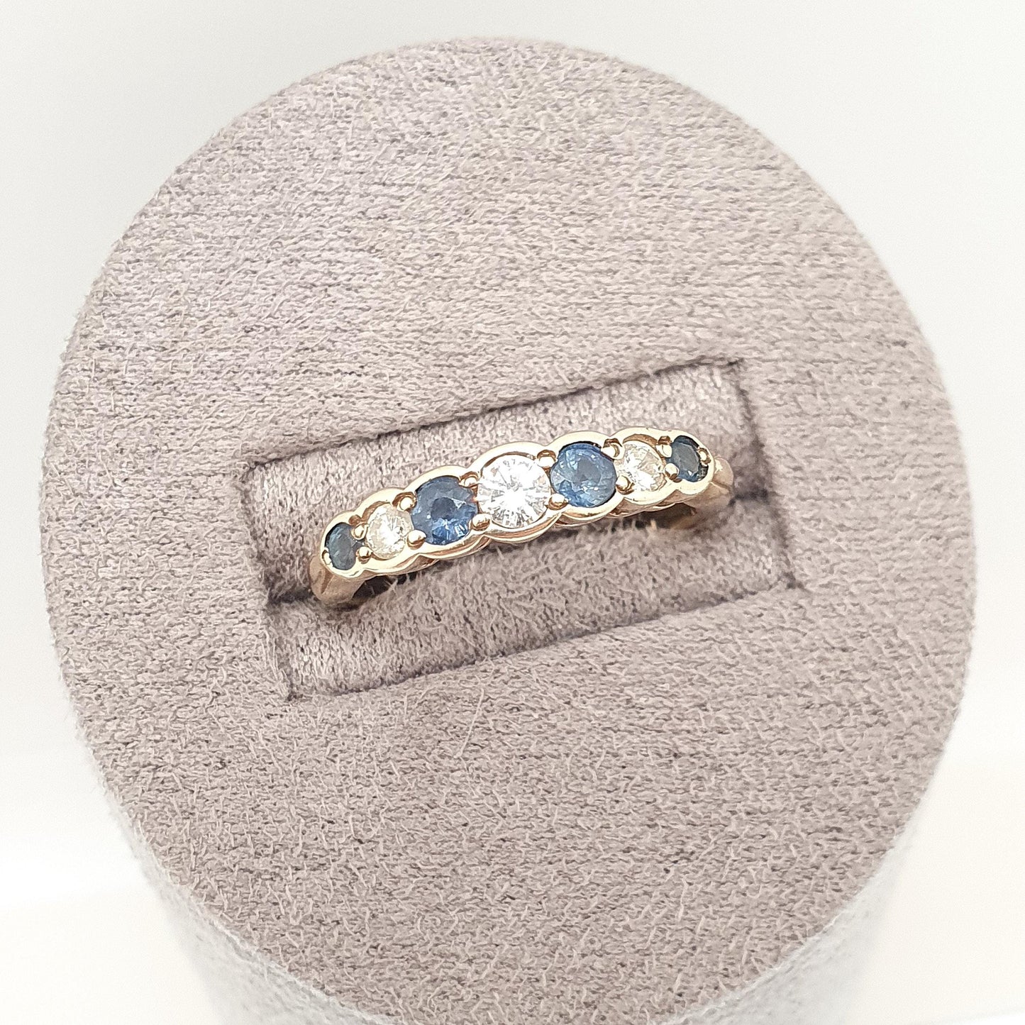 Vintage 9k Gold Diamond & Sapphire Ring 0.25Ct Diamonds Solid 9ct 375 Hallmark Genuine Gemstone Womens Jewelry Jewellery