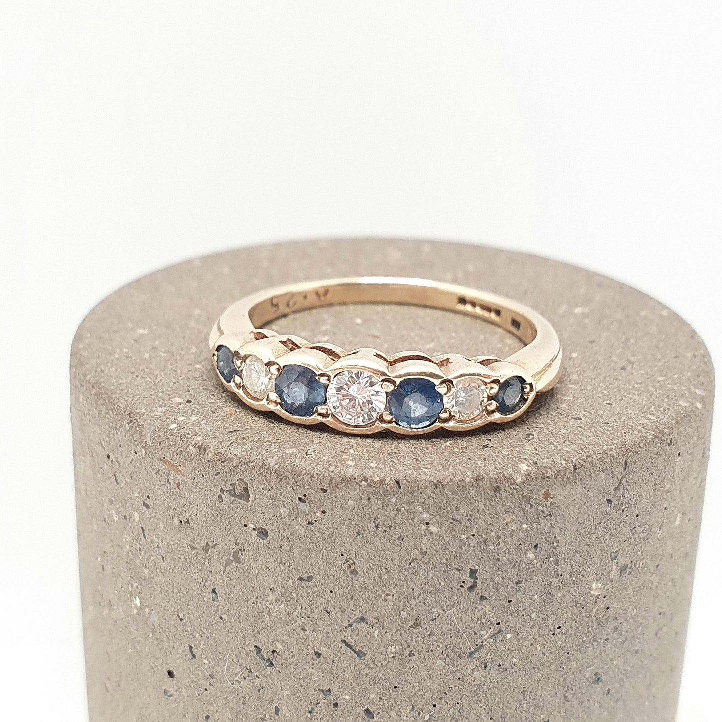 Vintage 9k Gold Diamond & Sapphire Ring 0.25Ct Diamonds Solid 9ct 375 Hallmark Genuine Gemstone Womens Jewelry Jewellery