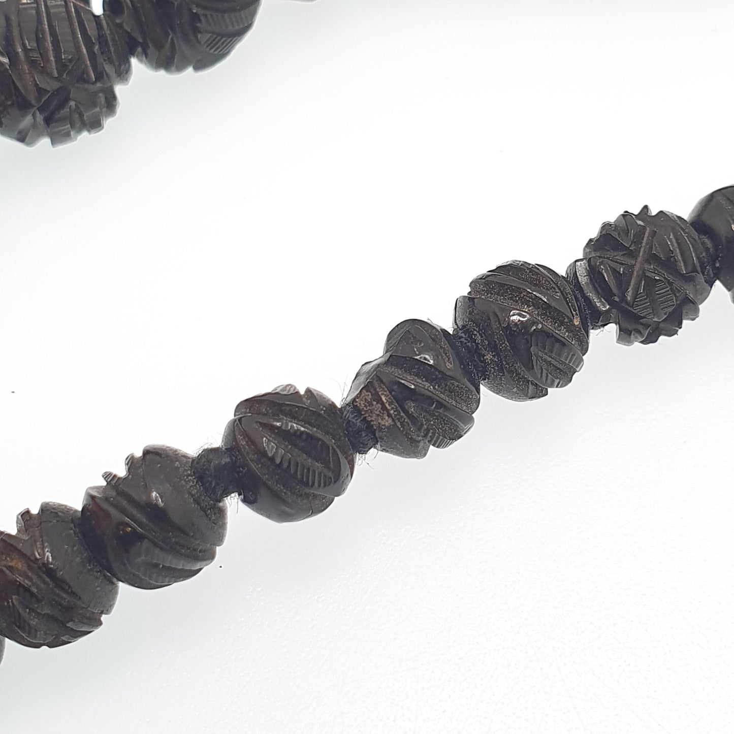 Antique Victorian Whitby Jet Bead Necklace Hand Carved Beads Round Graduating Genuine Mourning 49cm 19.2" 1800s Vintage Jewelry Jewellery