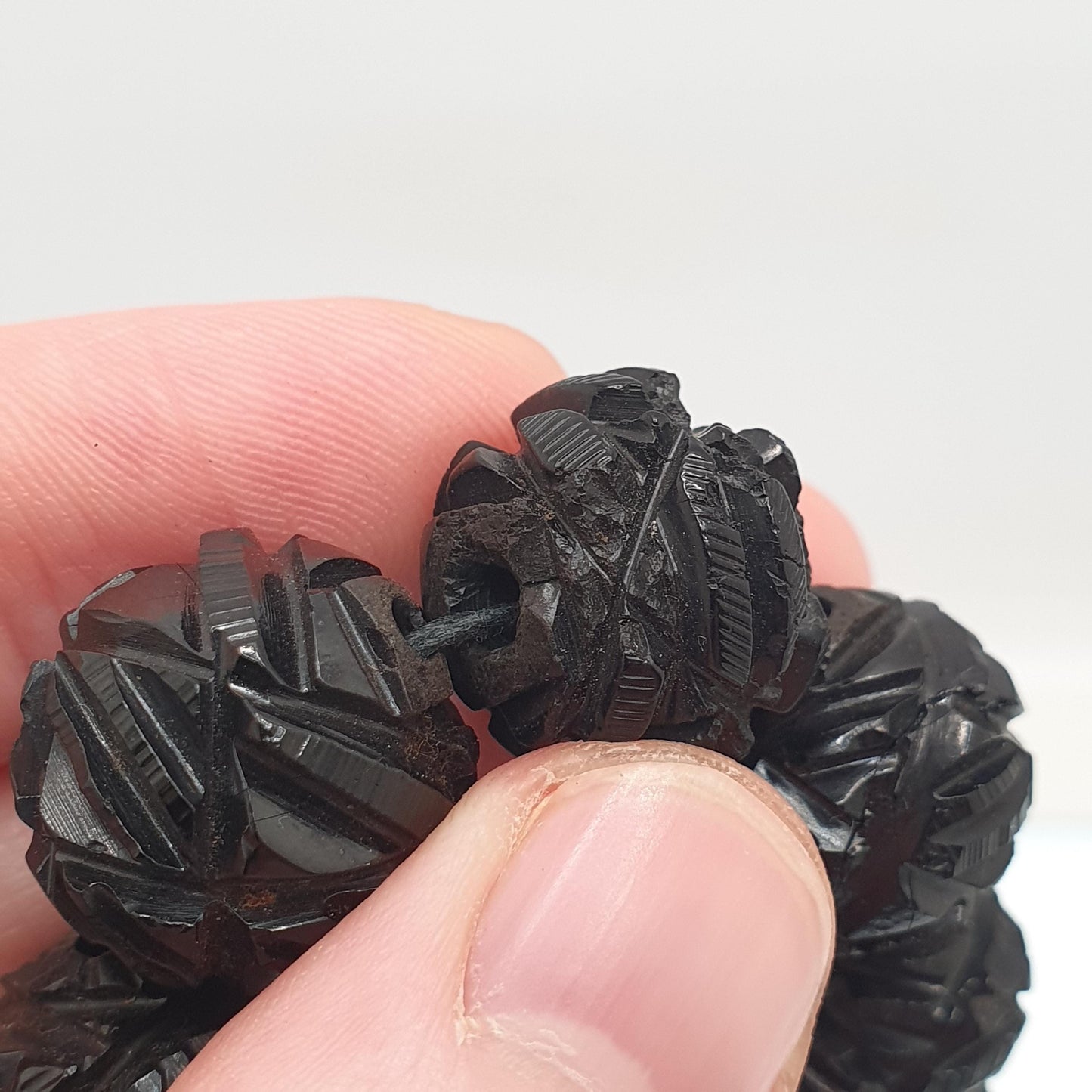Antique Victorian Whitby Jet Bead Necklace Hand Carved Beads Round Graduating Genuine Mourning 49cm 19.2" 1800s Vintage Jewelry Jewellery
