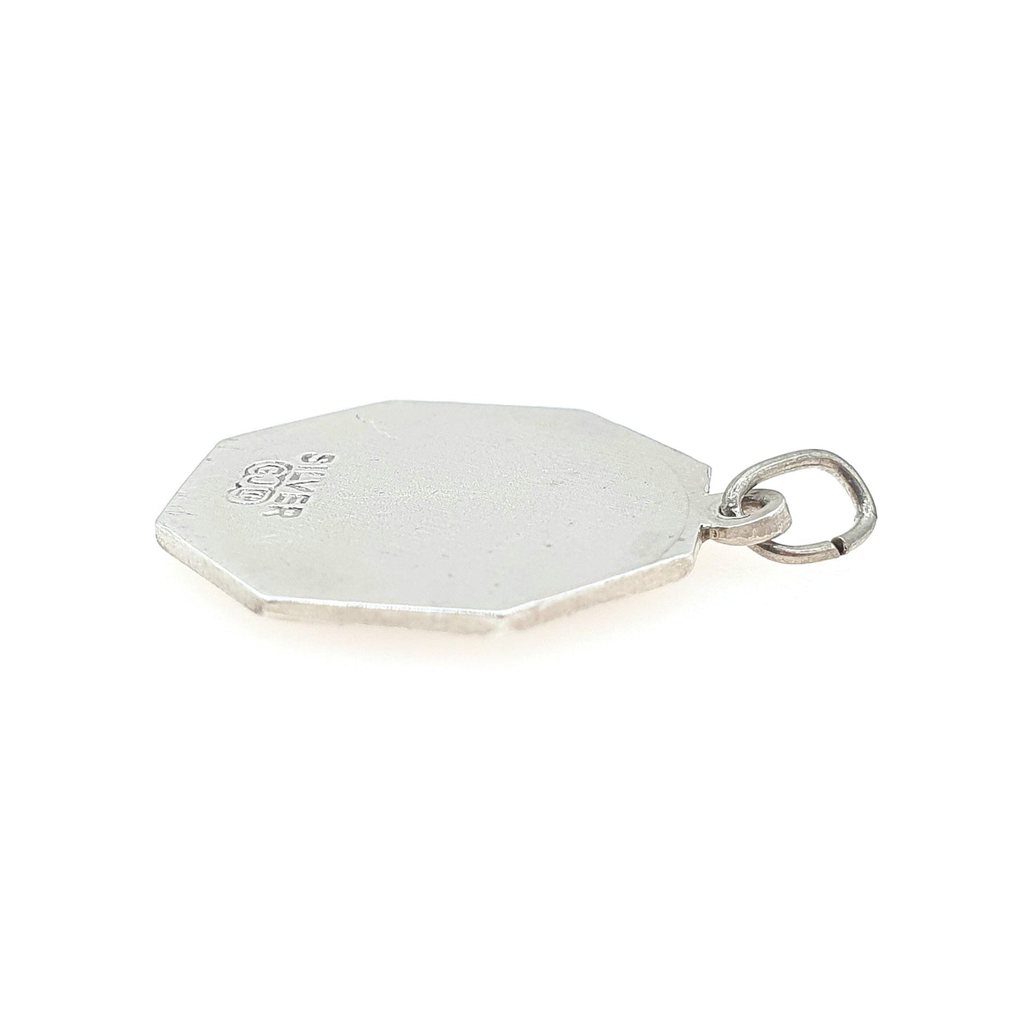 GEORG JENSEN Vintage Sterling Silver St Christopher Pendant Small Octagonal One Sided Saint Jewellery Jewelry Men Women 925 Travel