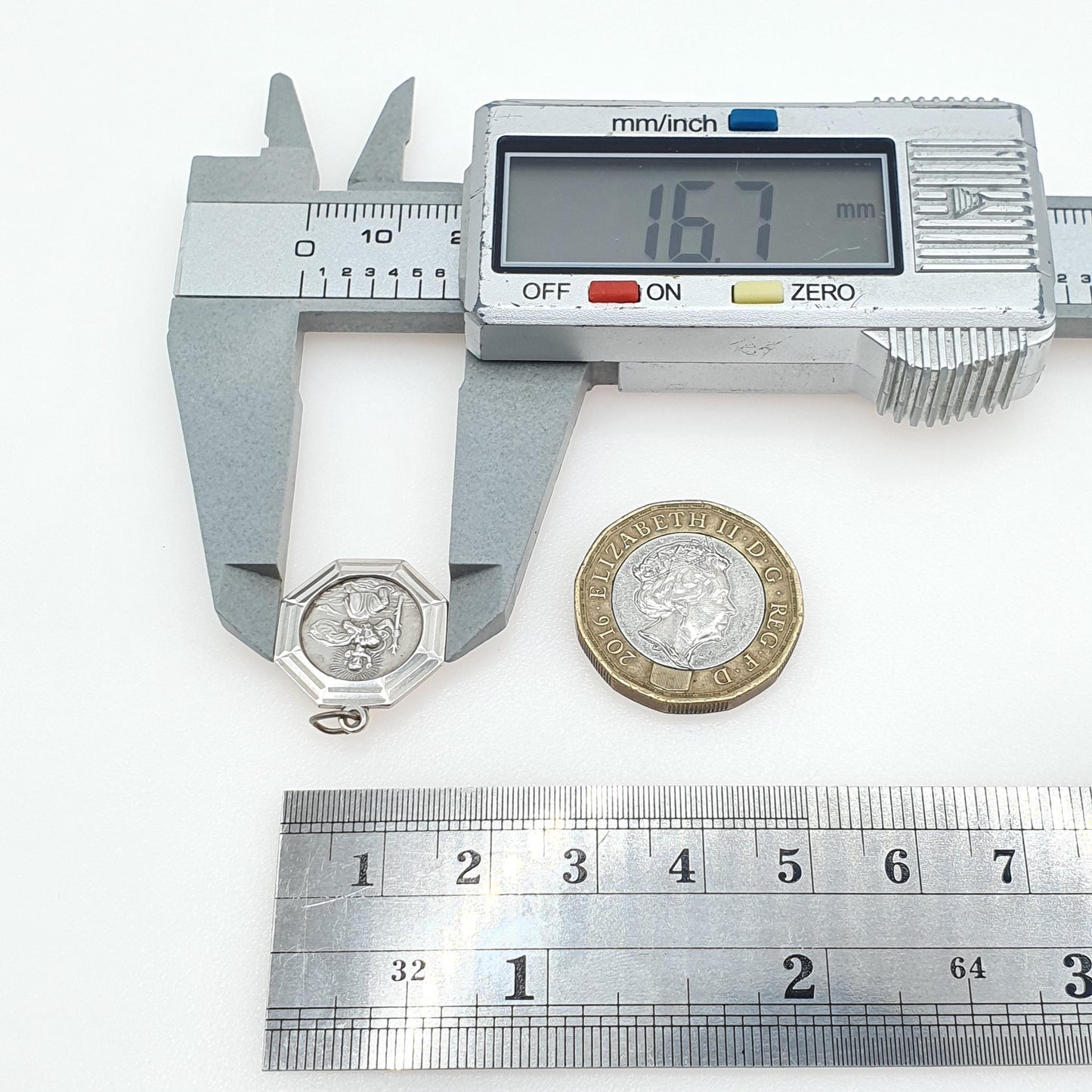 GEORG JENSEN Vintage Sterling Silver St Christopher Pendant Small Octagonal One Sided Saint Jewellery Jewelry Men Women 925 Travel