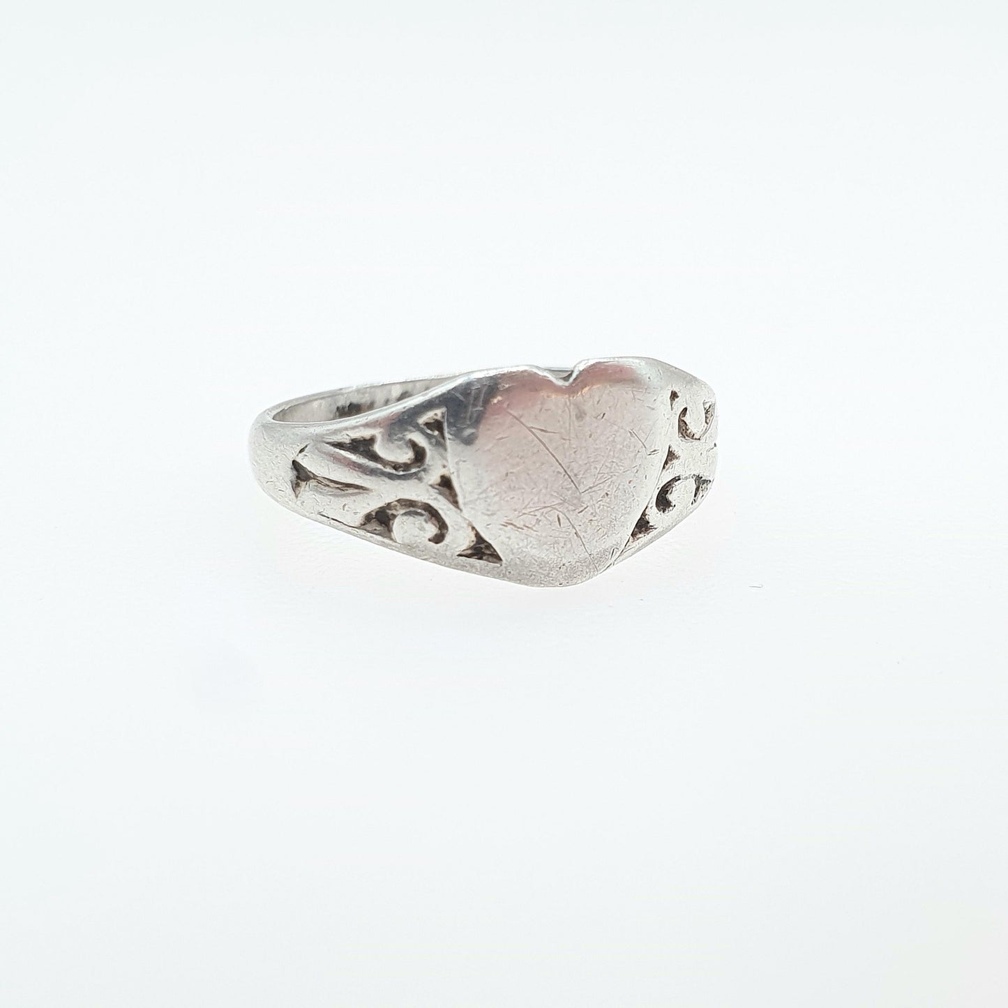 Vintage Sterling Silver Heart Signet Ring, Solid 925 Love Loyalty Women Retro Ladies Gift Jewelry Jewellery Small