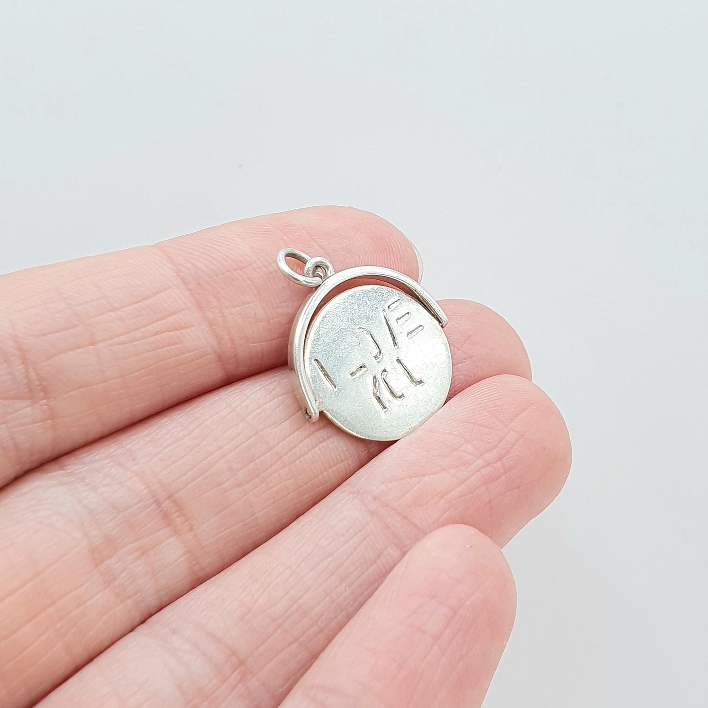 Vintage Sterling Silver I LOVE YOU Spinner Fob Charm Pendant Rotating Romantic Gift Cute Small Unisex Mens Womens Jewellery Jewelry