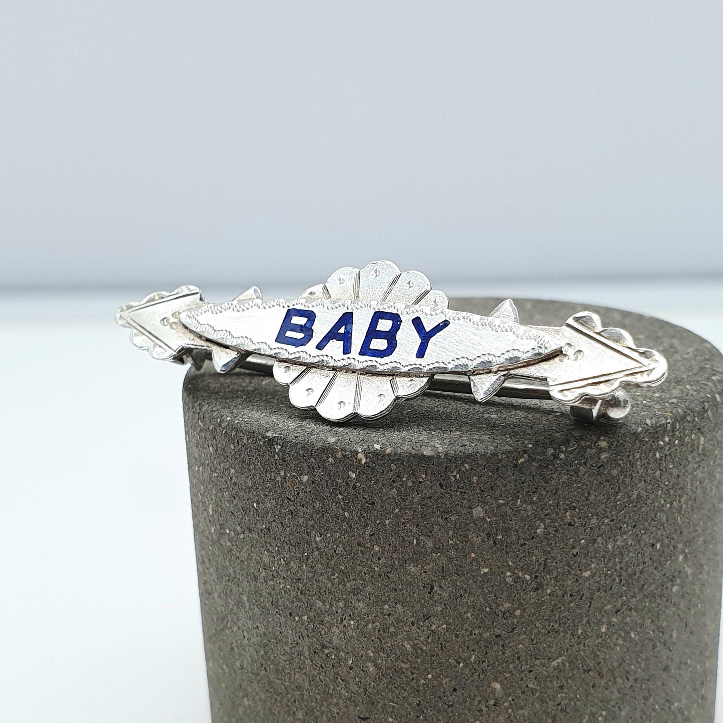 Antique Sterling Silver BABY Brooch Enamel Sweetheart 1901 Hallmark Newborn Pregnant Gift Babies Boy Vintage Womens Jewelry Jewellery